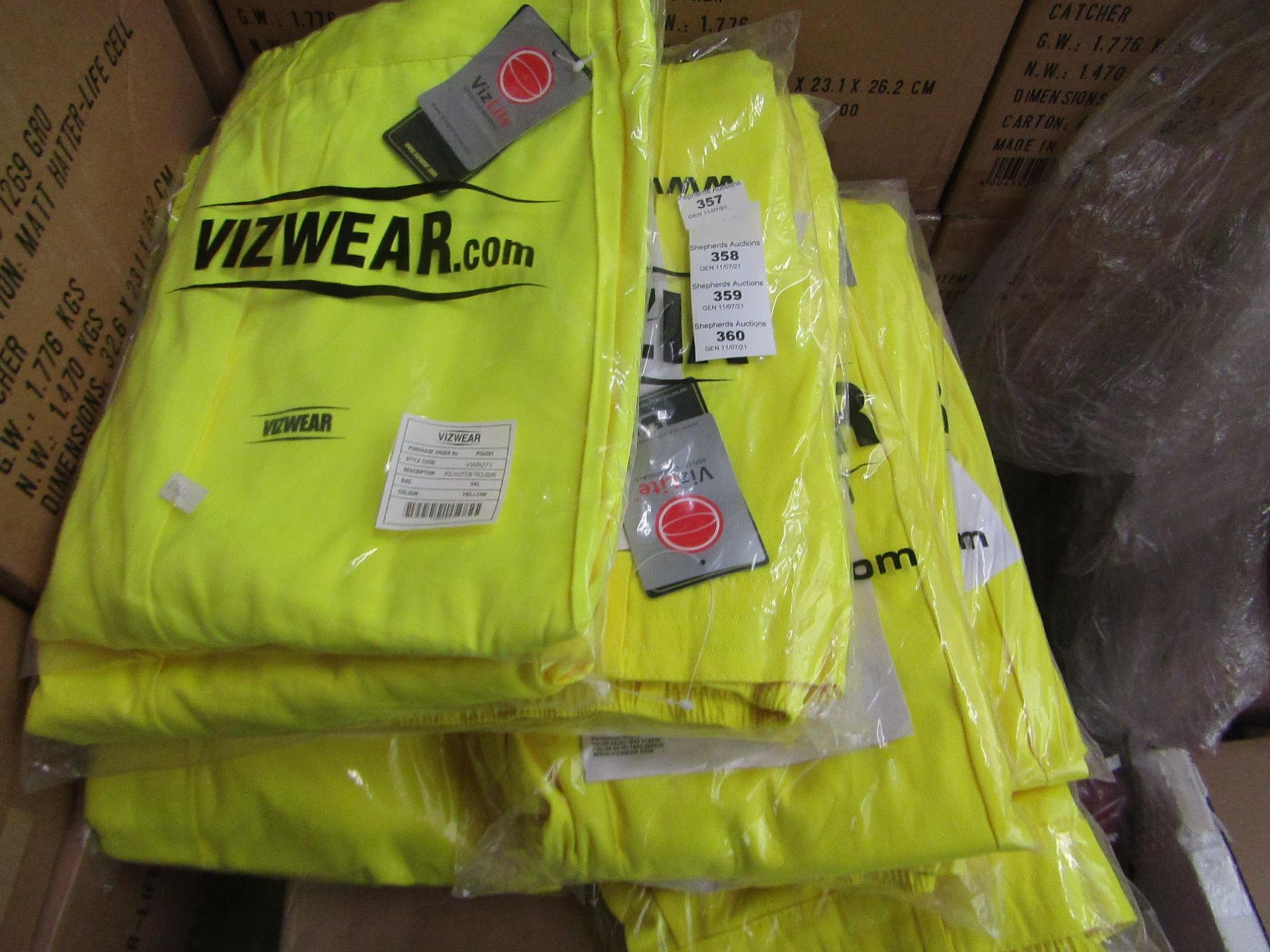 2x Vizwear - Hi-Vis Yellow Polycotton Trousers - Size 3XL - New & Packaged.