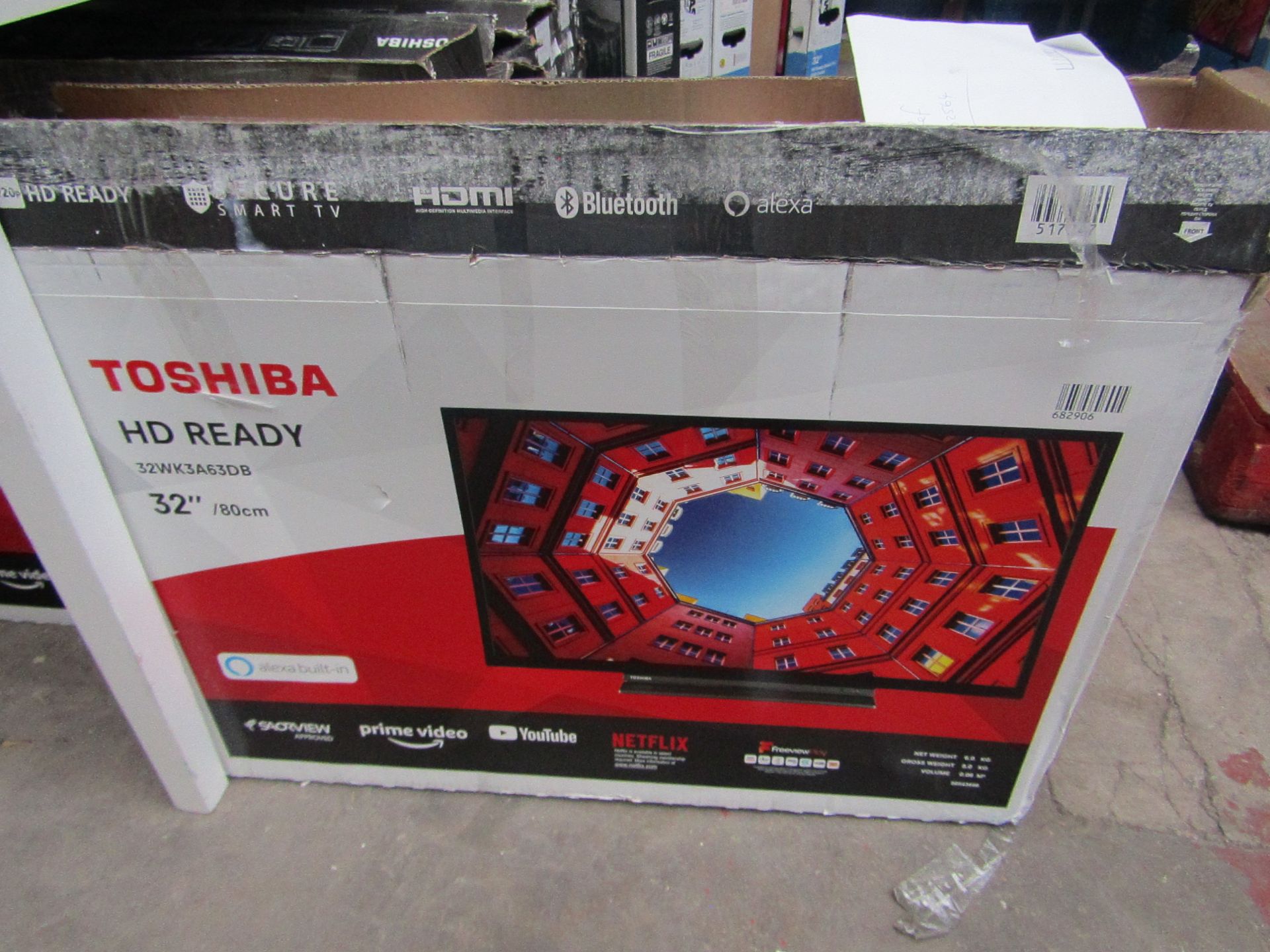 | 1x | TOSHIBA 32" HD READY TV / BUILT IN ALEXA | POWERS ON, STAND PRESENT, REMOTE CONTROL | BOXED |