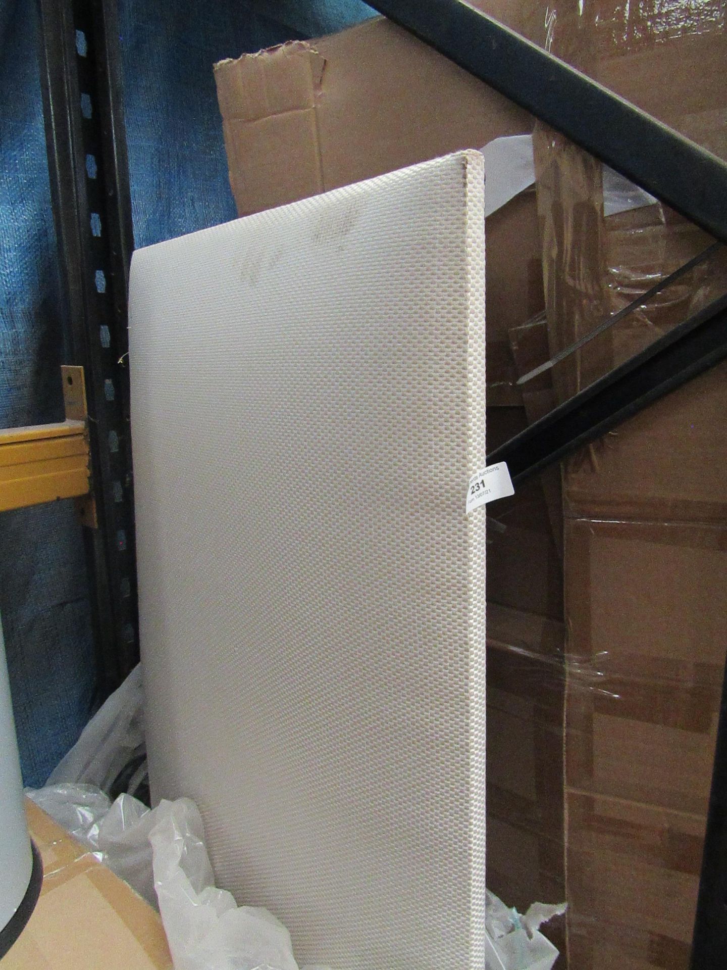 King Size Fabric head board, has a few dirty marks and one of the arms needs reattaching on the