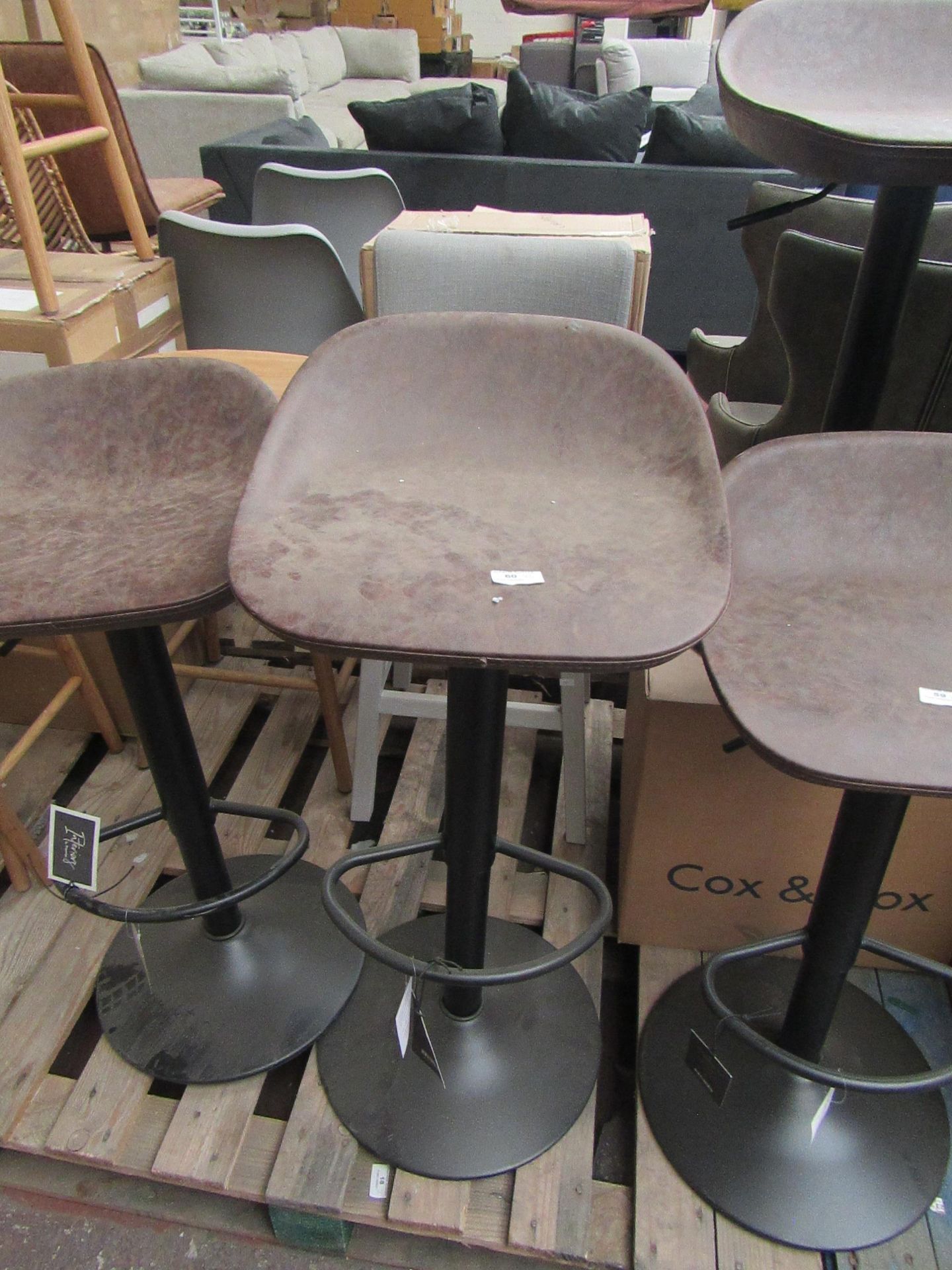 | 2X | COX & COX FAUX LEATHER COUNTER STOOL | LEATHER SLIGHTLY DAMAGED | RRP WHEN A SET OF 2 œ300 |