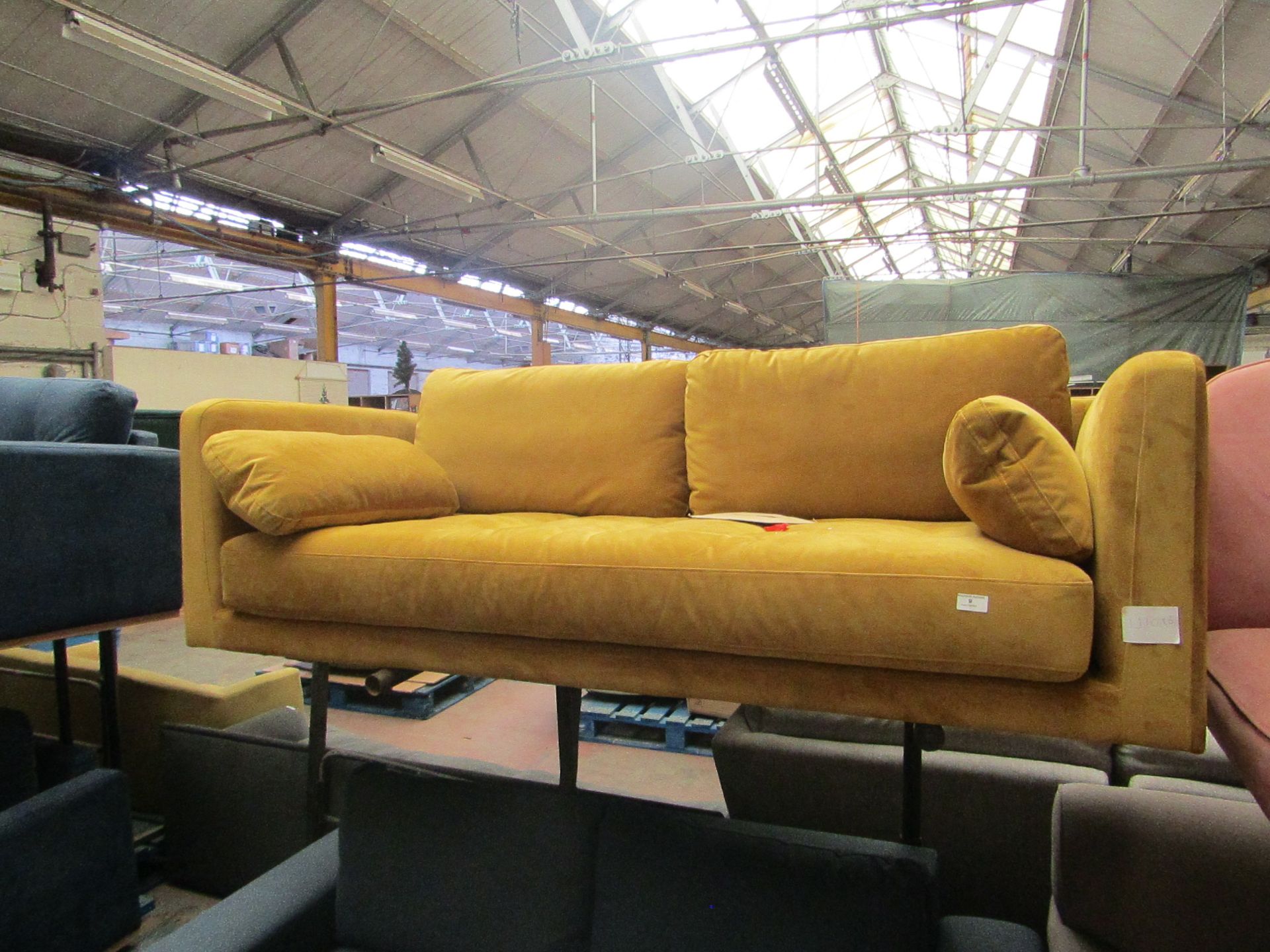 1 x Made.com Harlow Large 2 Seater Sofa Vintage Mustard Velvet RRP Â£799 SKU MAD-SOFHLW060YEL-UK