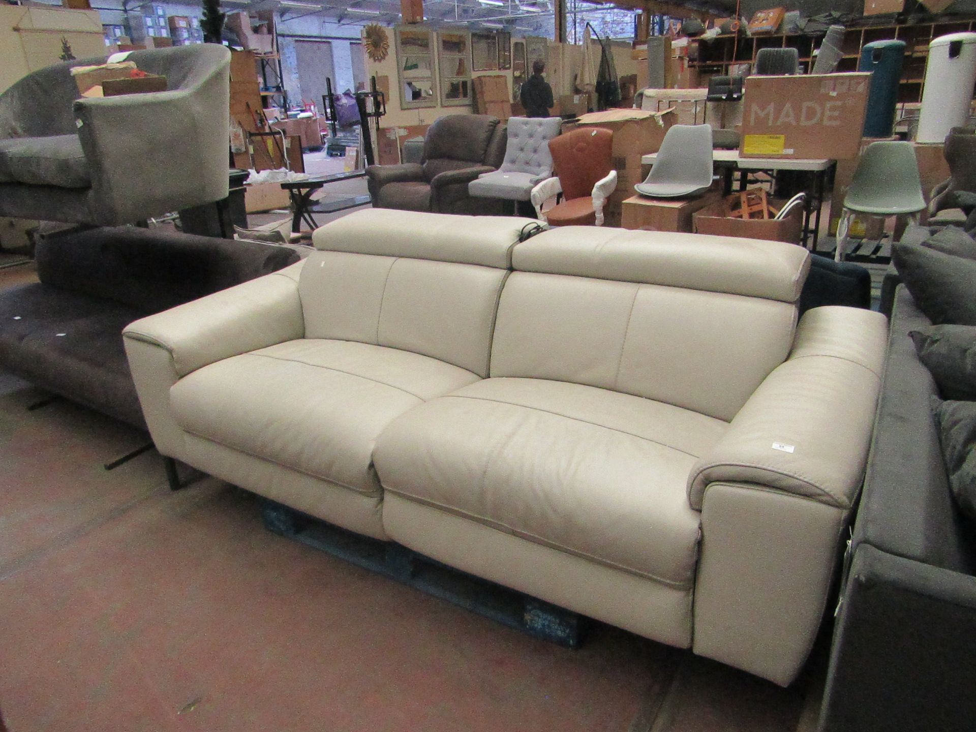 Nicoletti 3 seater recling sofa with adjustable headrests, no major damage.