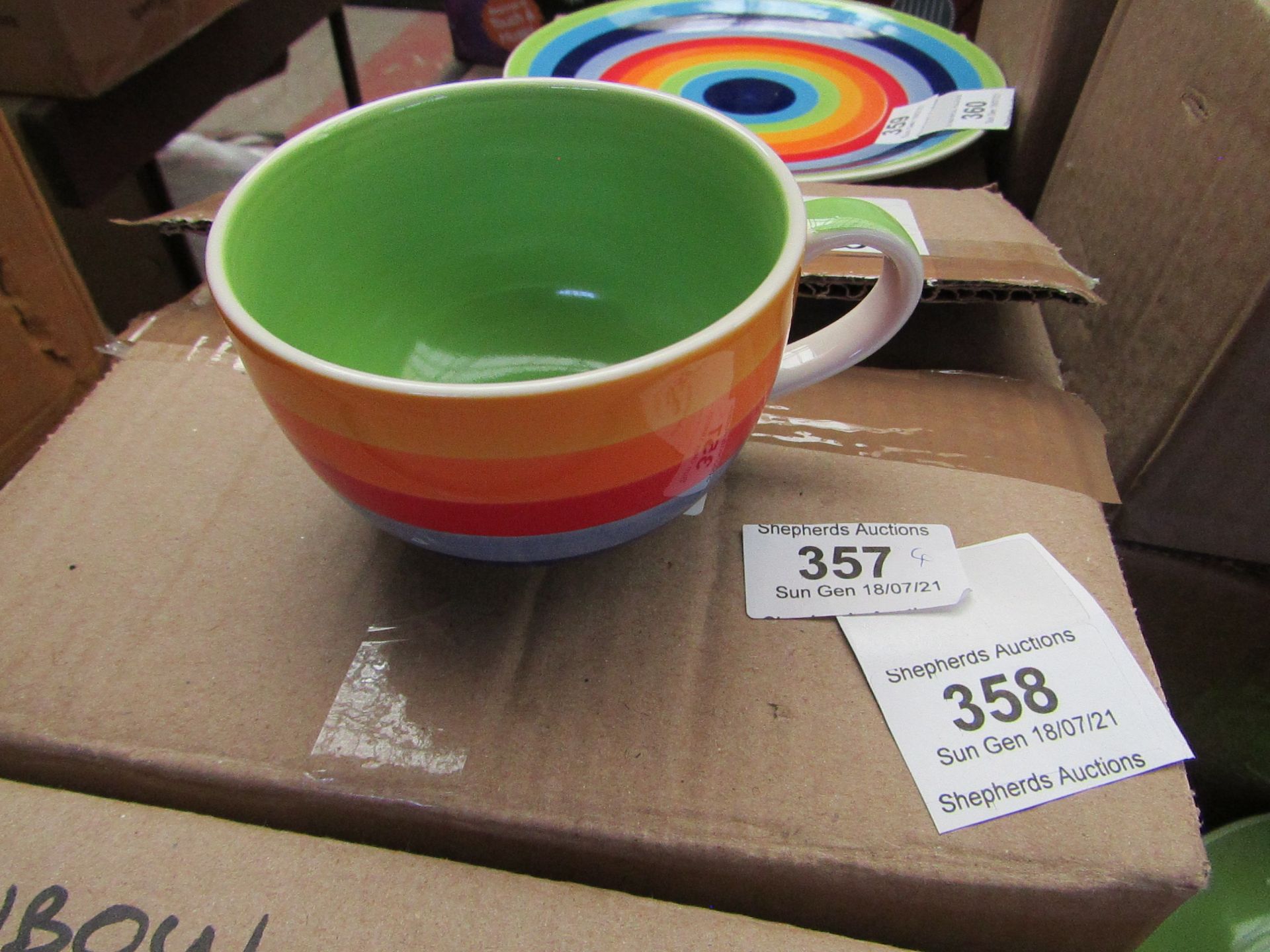 4x regular rainbow stripe cup & saucer - unchecked & no box.