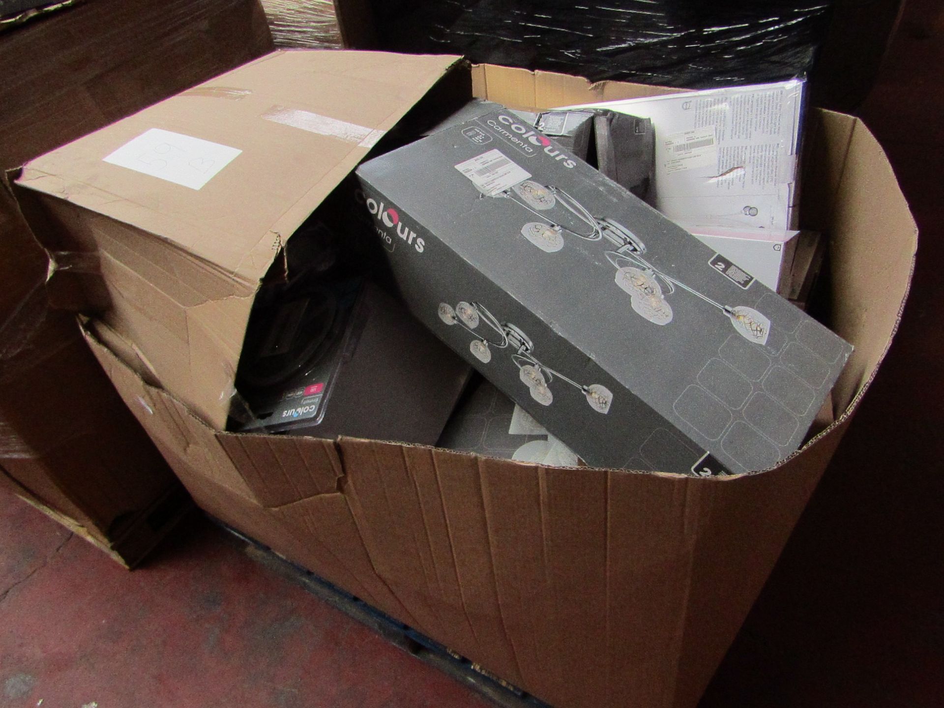 A Pallet of B&Q raw customer return lighting, these types of pallets normally have a mix of