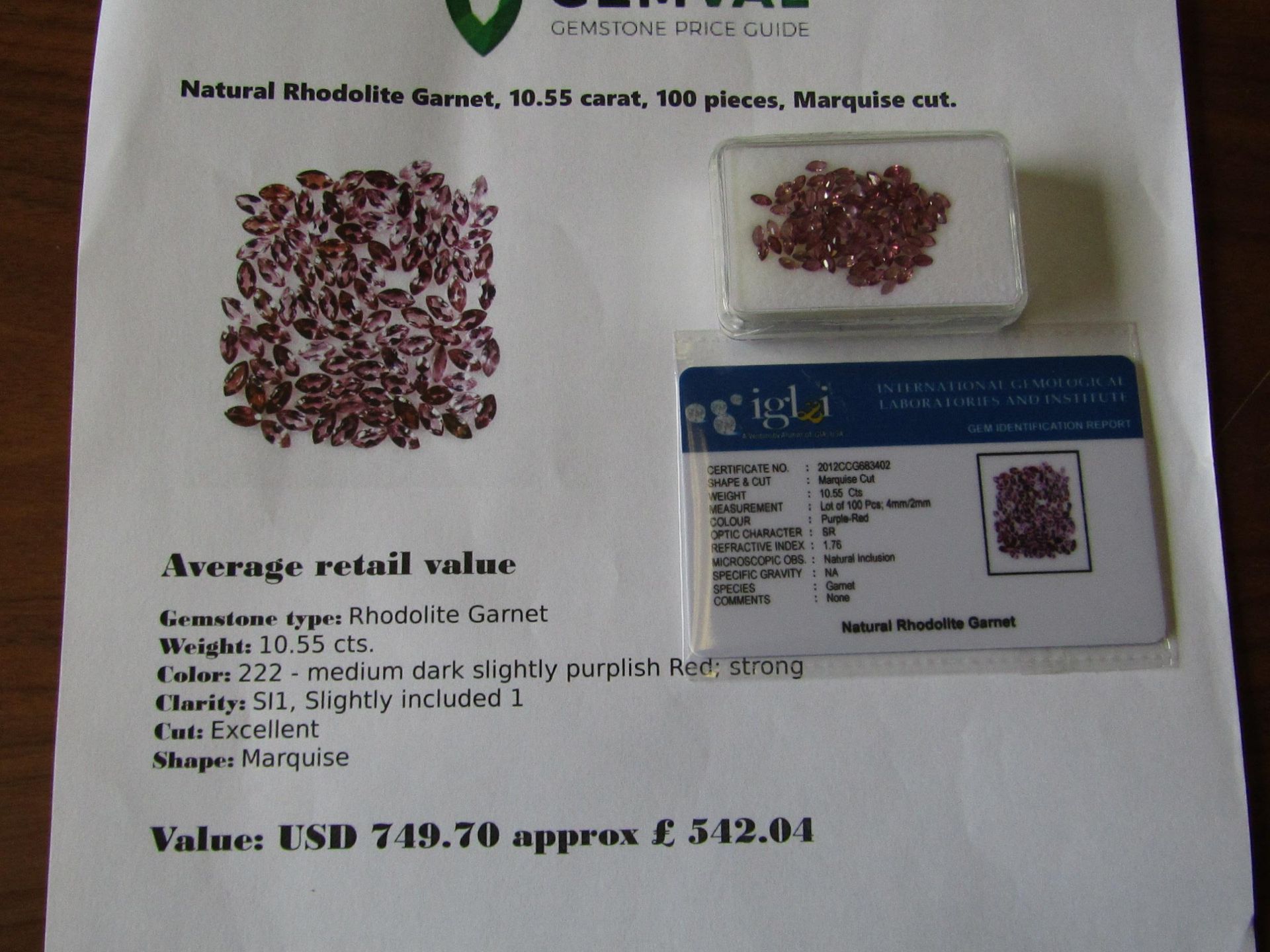 IGL&I certified - Natural Rhodolite Garnets - 10.55 carats - 100 pieces - Average retail value £