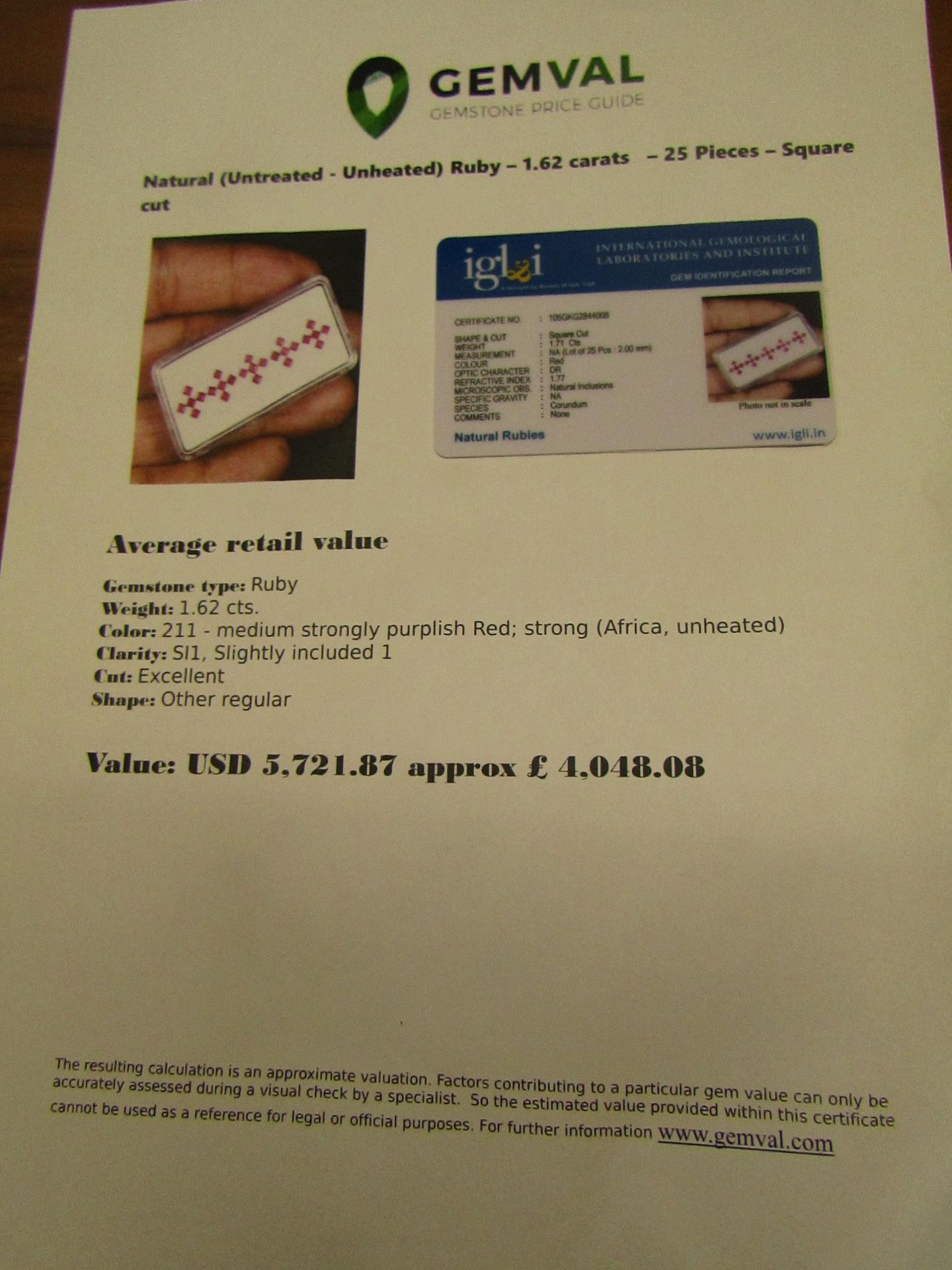 Natural (Untreated - Unheated) Ruby – 1.62 carats – 25 Pieces – Square cut average retail value £4, - Image 2 of 2