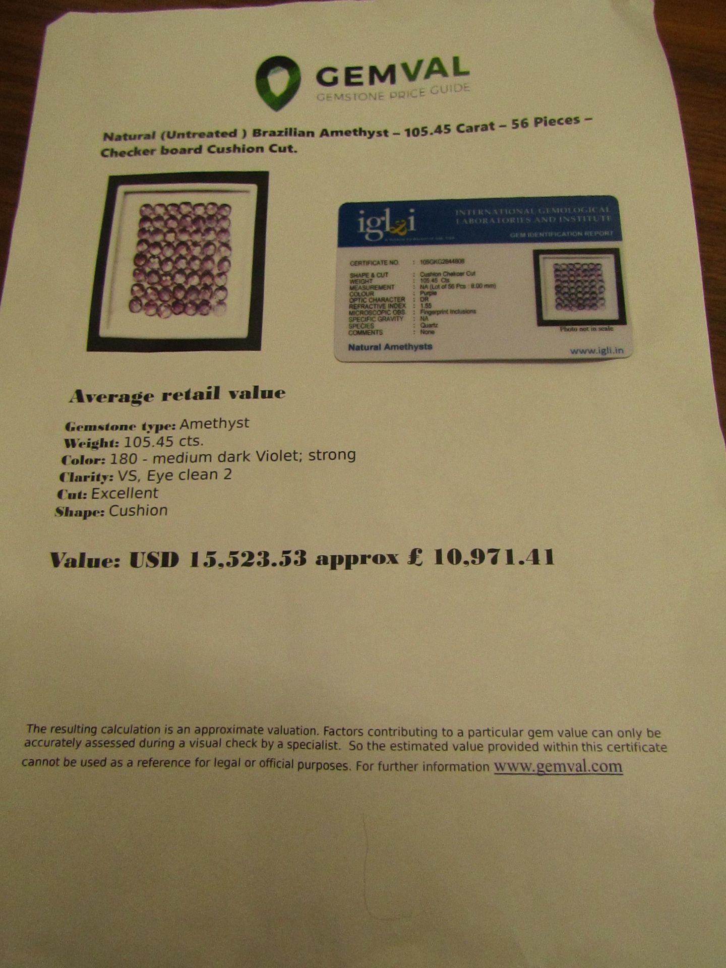 Natural (Untreated ) Brazilian Amethyst – "Huge"105.45 Carats – 56 Pieces – Checker board Cushion - Image 2 of 2