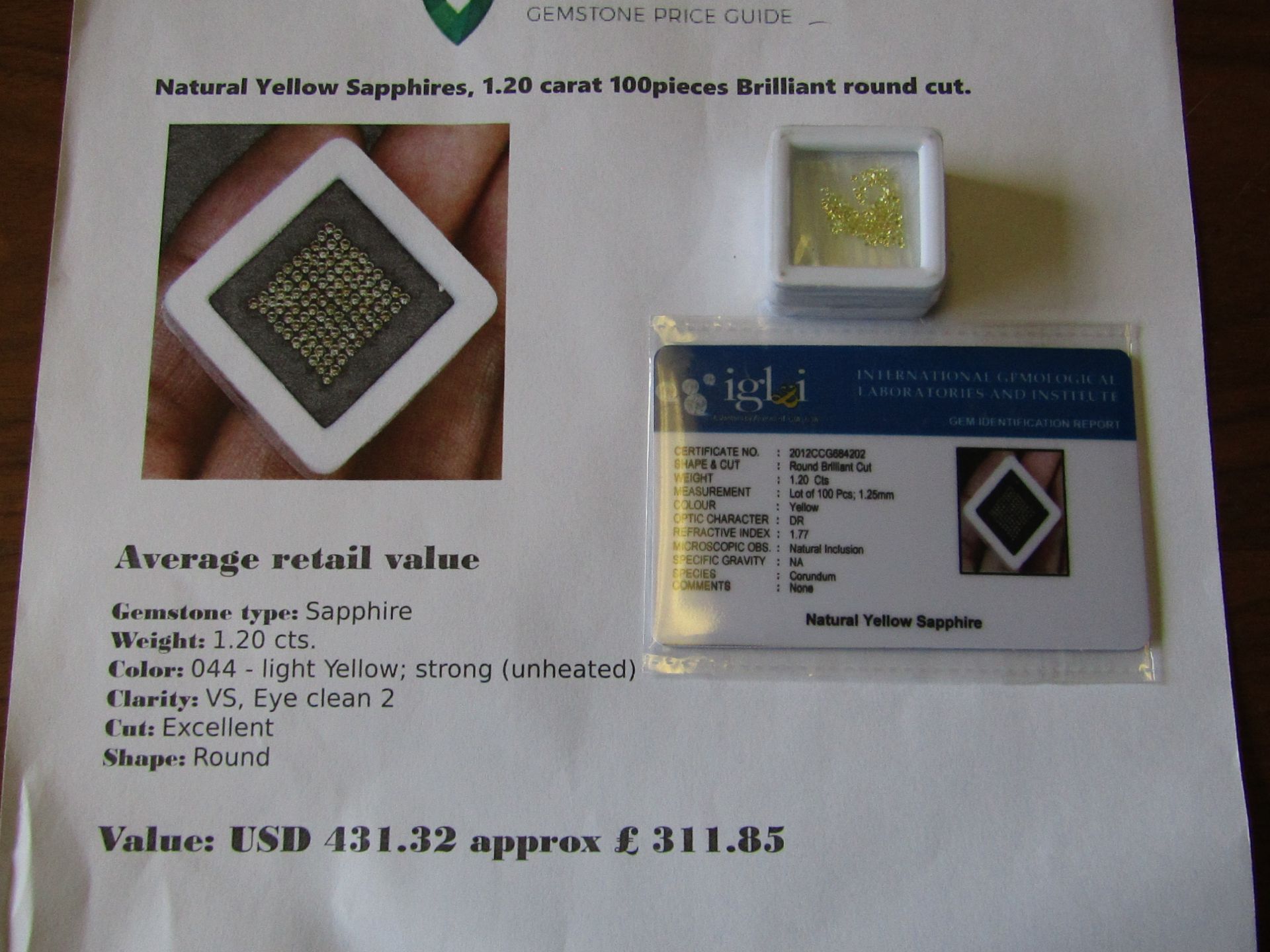 IGL&I certified - Natural Yellow Sapphires - 1.20 carats - 100 pieces - average retail value £311.85