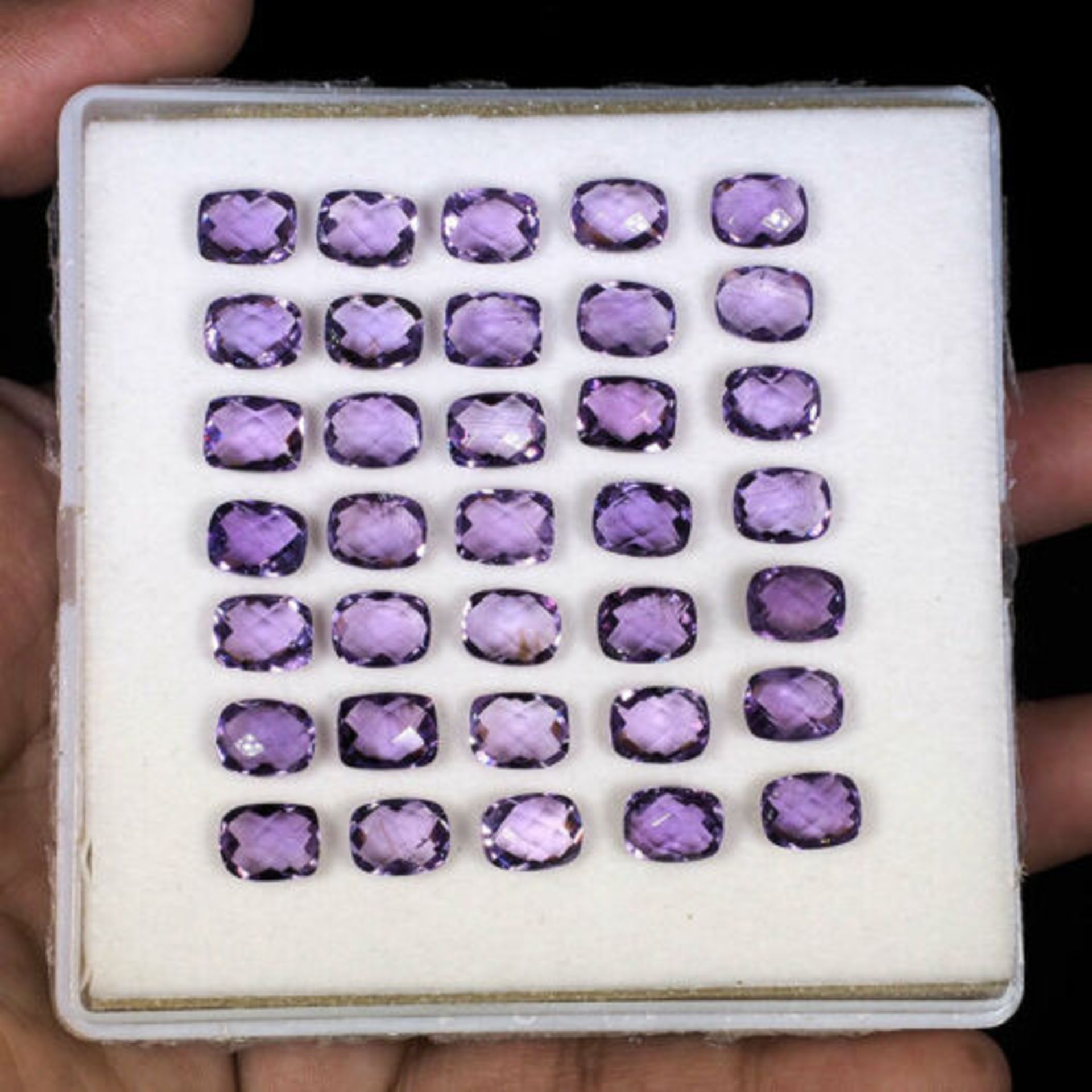 Natural (Untreated ) Brazilian Amethyst – 70.40 Carat – 35 Pieces – Checker Board Cushion Cut.