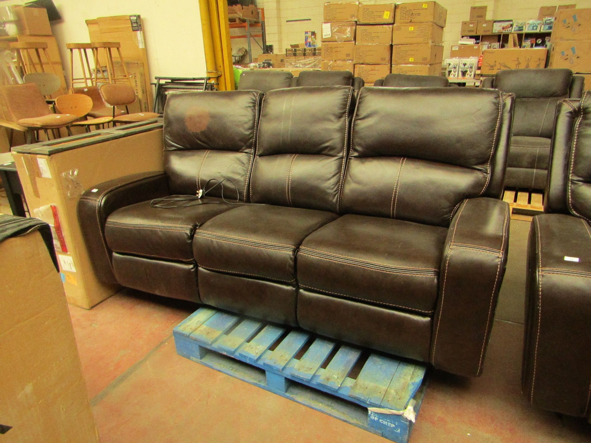 Costco 3 seater leather recliner sofa, untested and some material has been damaged.