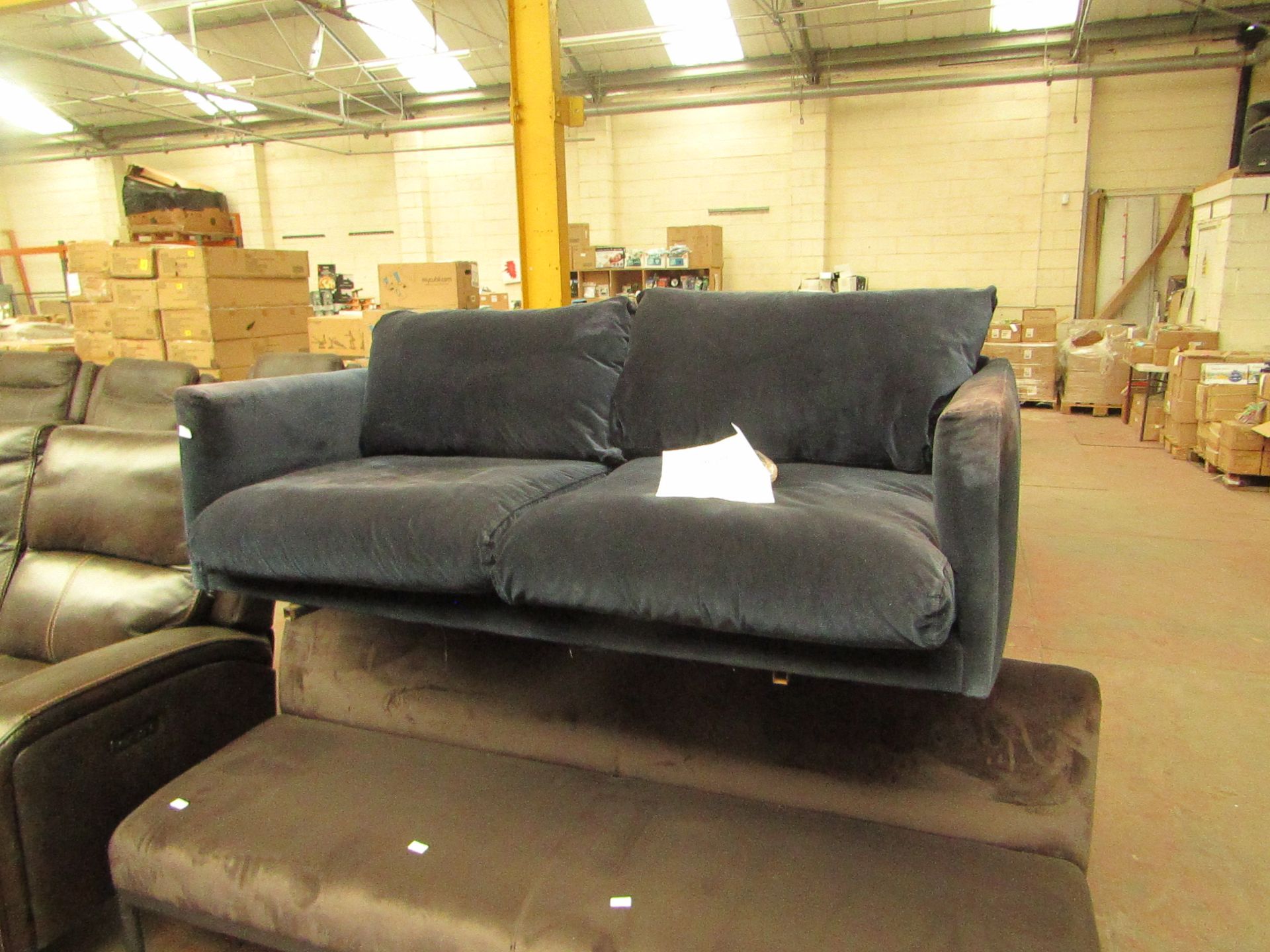 | 1X | SWOON EDITIONS 3 SEATER SOFA BLUE VELVET SOFA | HAS IMPERFECTIONS SUCH AS ON THE MATERIAL,