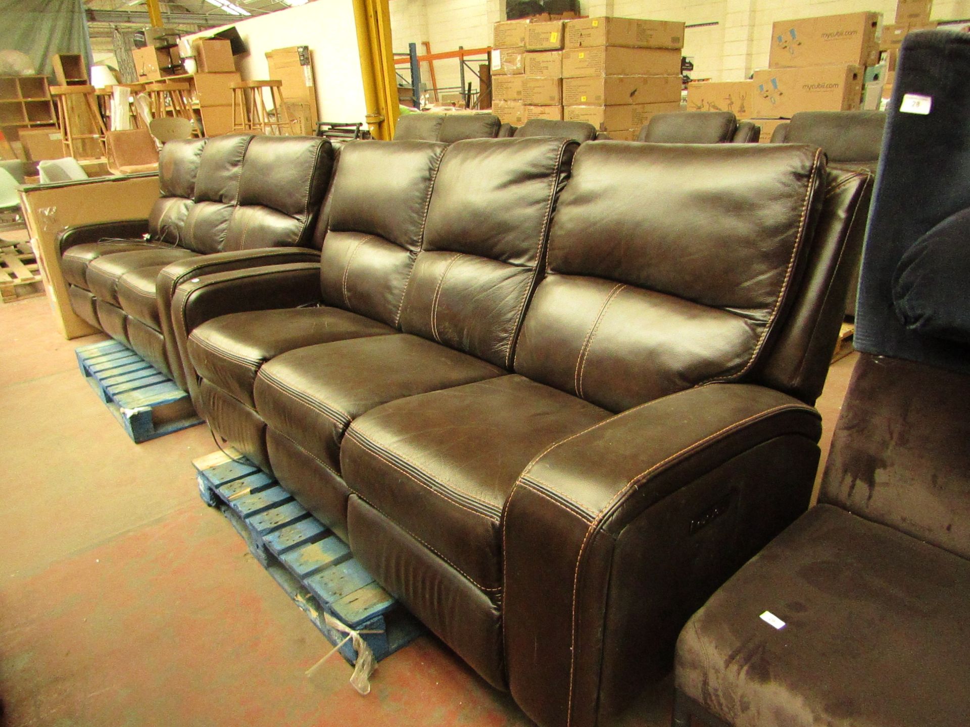 Costco 3 seater leather recliner sofa, untested and some material has been damaged.