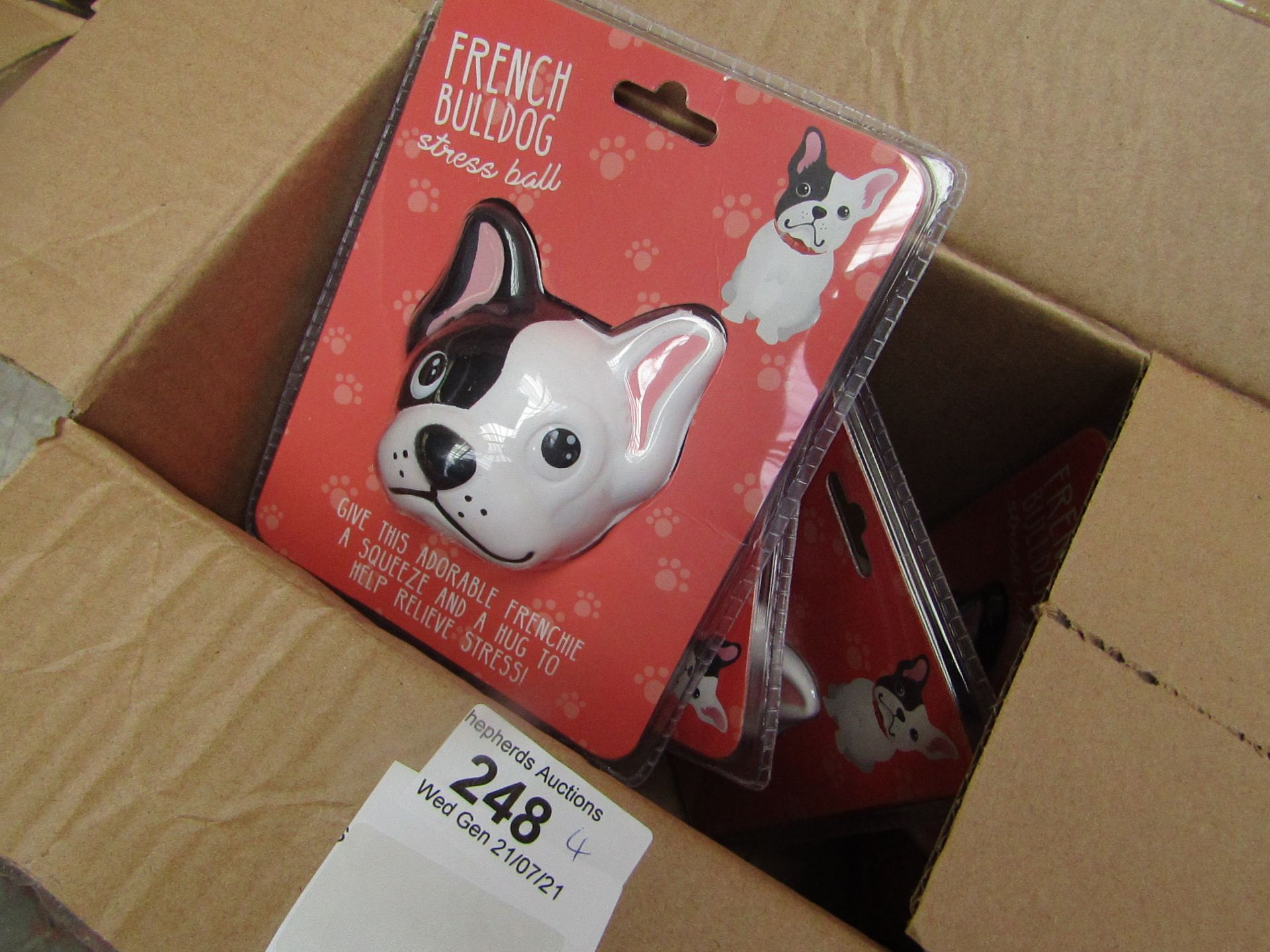 4X FRENCH BULLDOG STRESS BALL, NEW IN PACKAGE