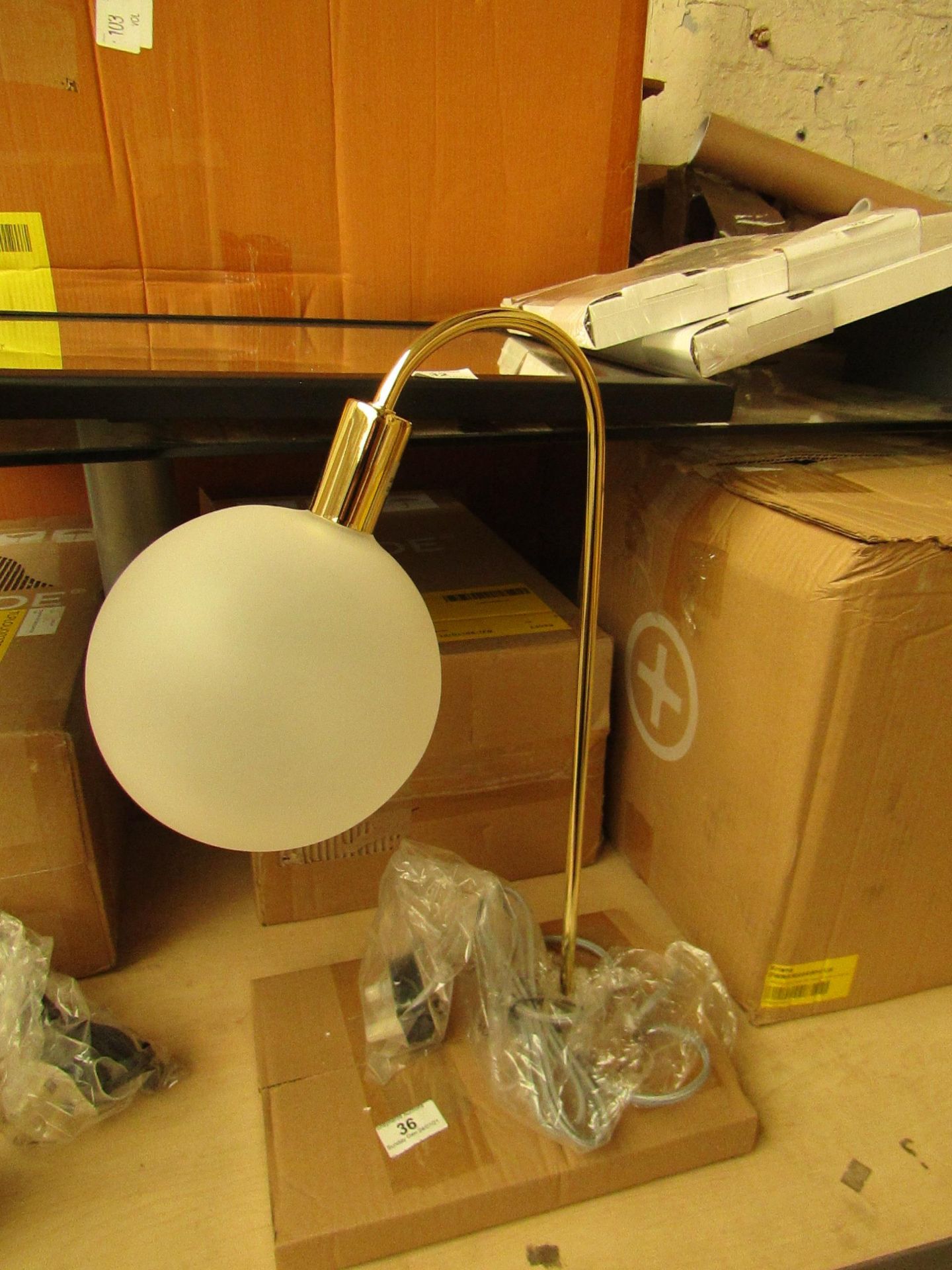 | 1X | MADE.COM BOLL TABLE LAMP TALL | BRASS & FROSTED GLASS | UNCHECKED & BOXED | RRP £49 |