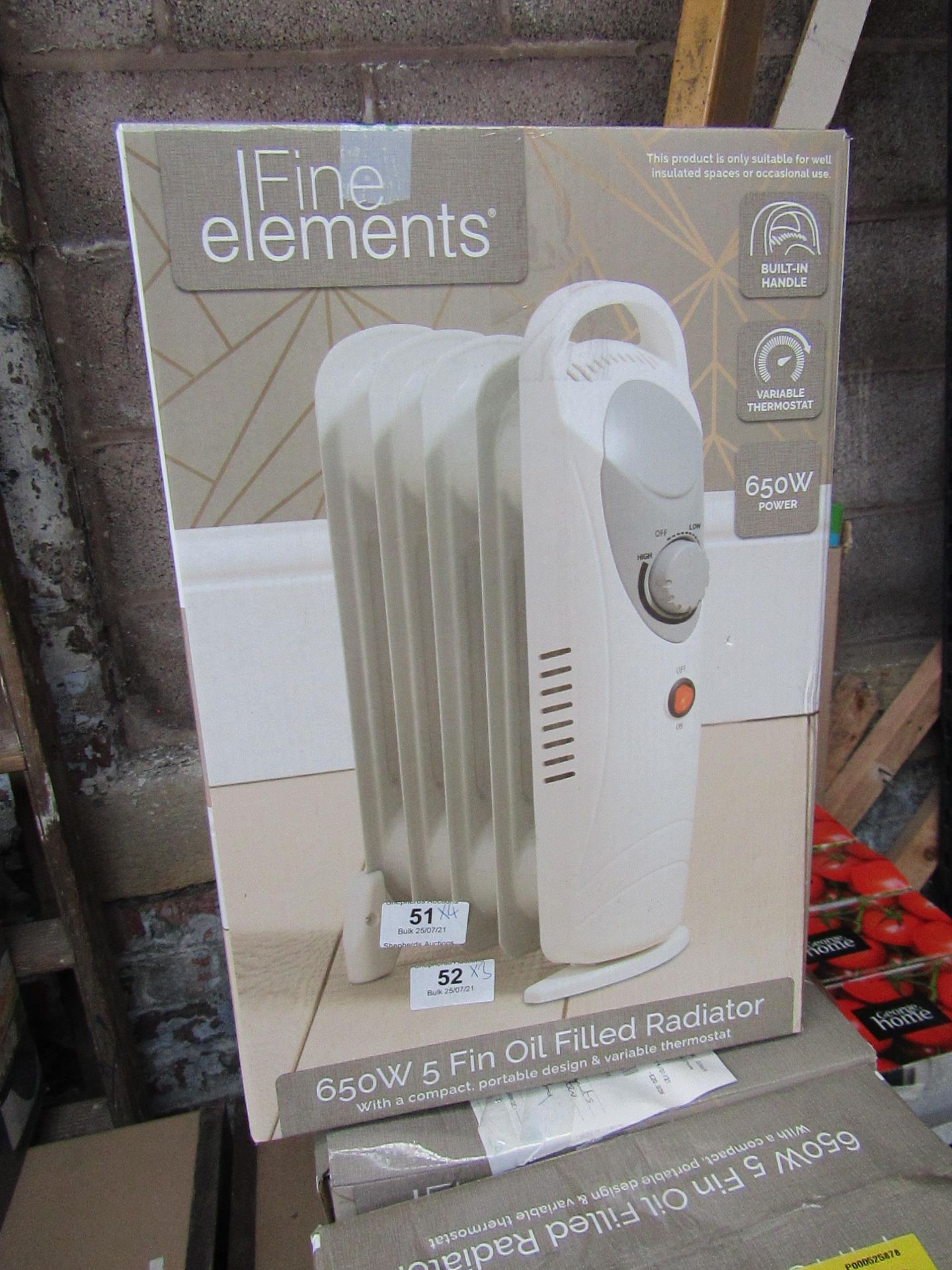 | 4X | FINE ELEMENTS 650W 5 FIN OIL FILLED RADIATOR | UNCHECKED & BOXED | NO ONLINE RESALE | SKU