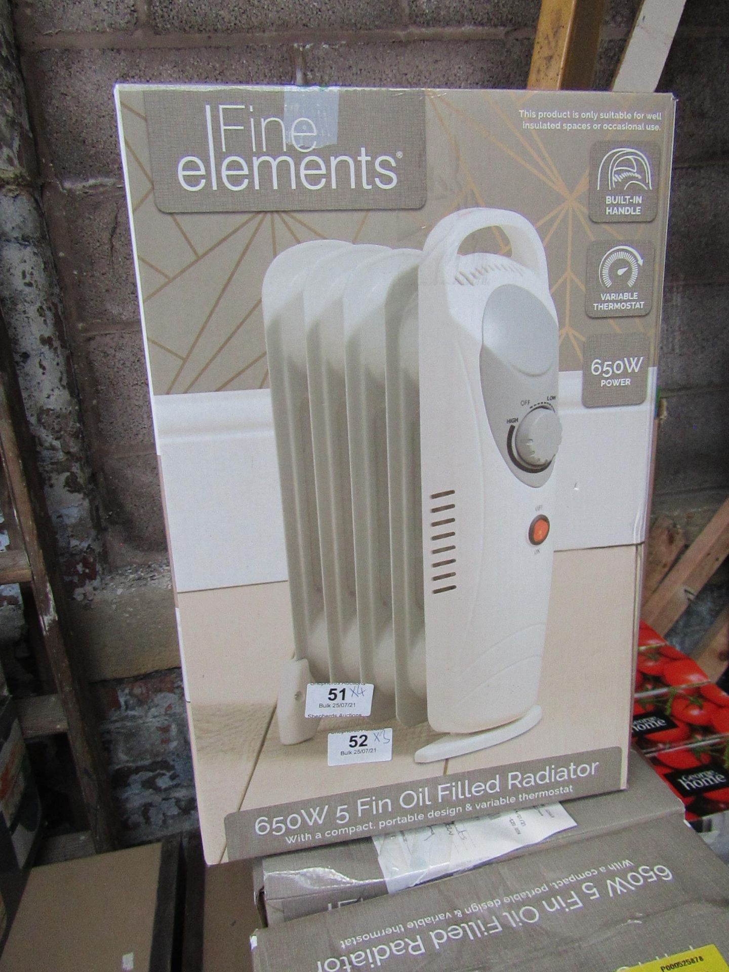 | 3X | FINE ELEMENTS 650W 5 FIN OIL FILLED RADIATOR | UNCHECKED & BOXED | NO ONLINE RESALE | SKU