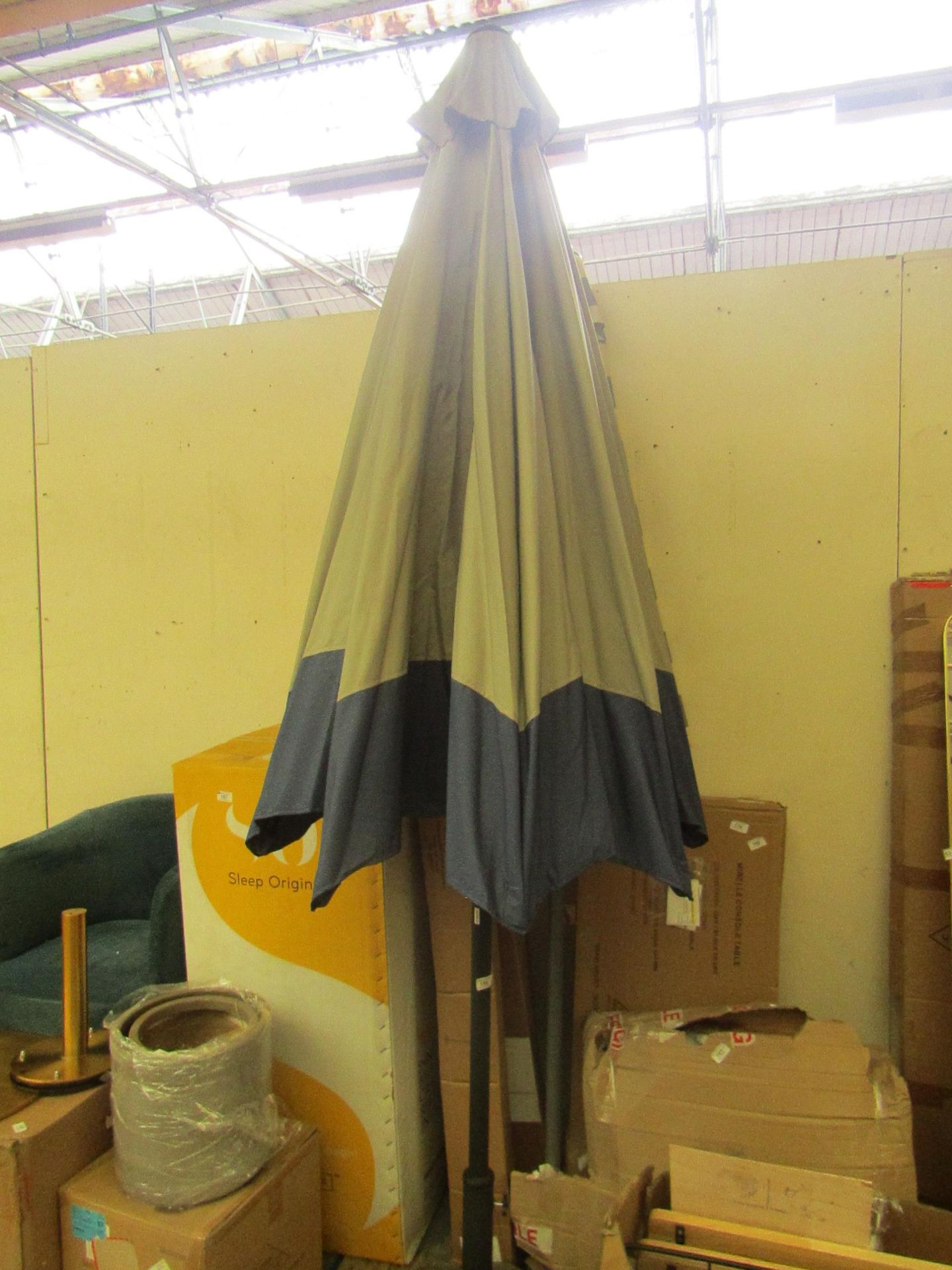 1 x Cox & Cox Two Tone Parasol Blue RRP £175 SKU COX-1525856 TOTAL RRP £175 tested working Please