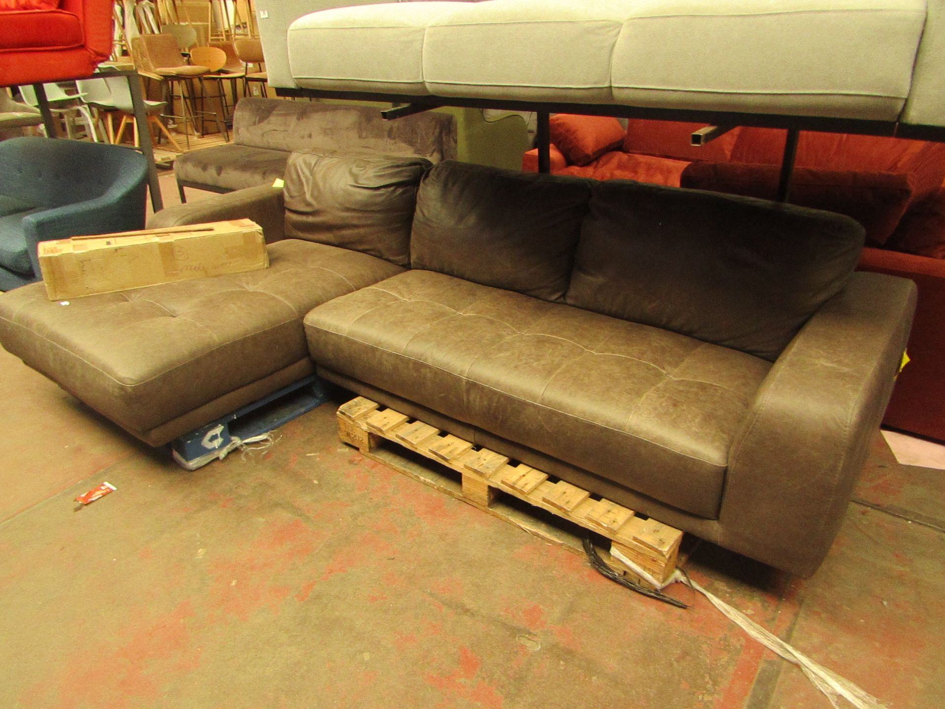 1 x Made.com Luciano Left Hand Facing Corner Sofa Texas Charcoal Grey Leather RRP £1699 SKU MAD-