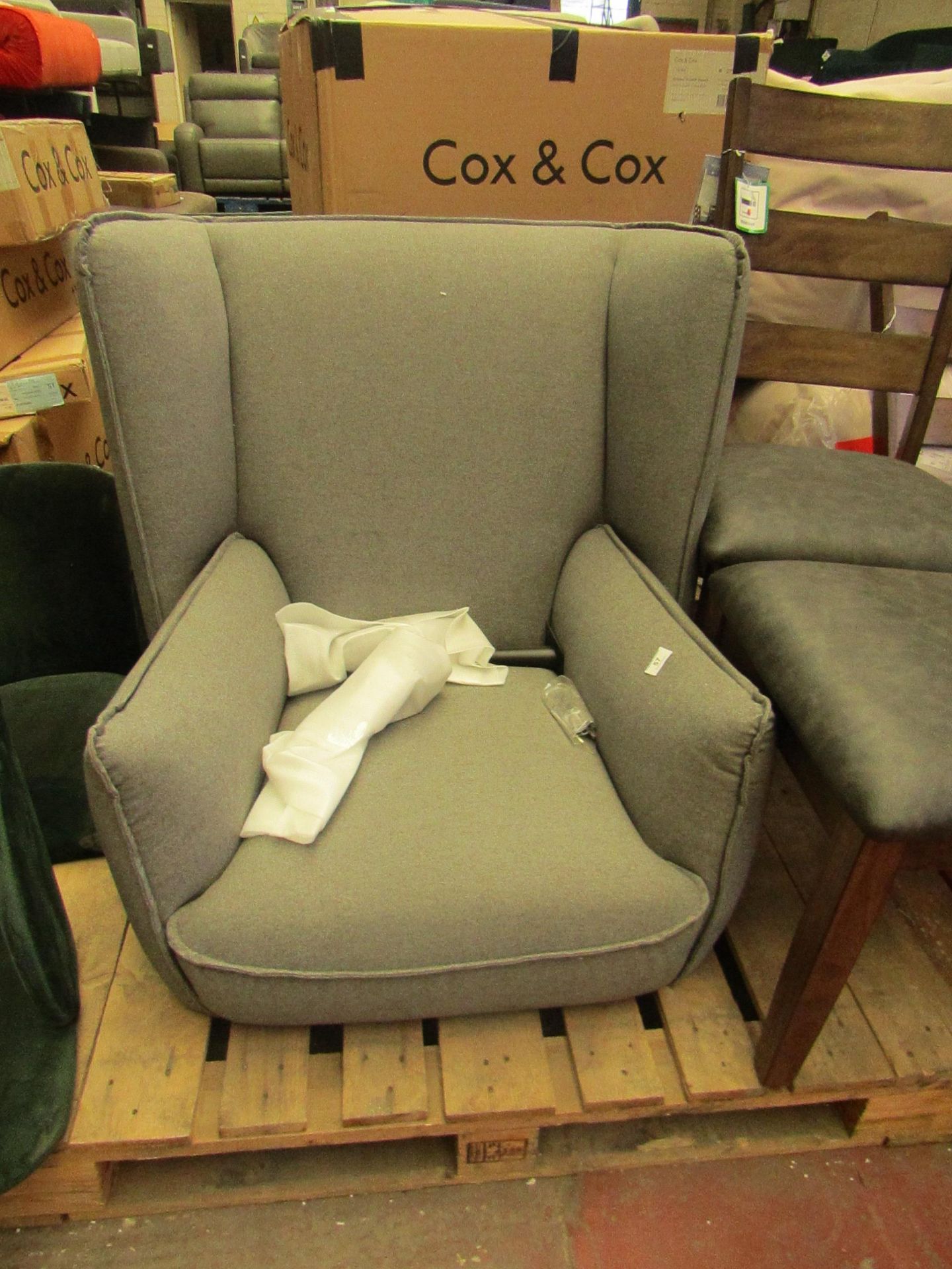 | 1X | MADE.COM GREY ARMCHAIR | RIPS AT THE BACK & LEGS PRESENT | RRP £279 |