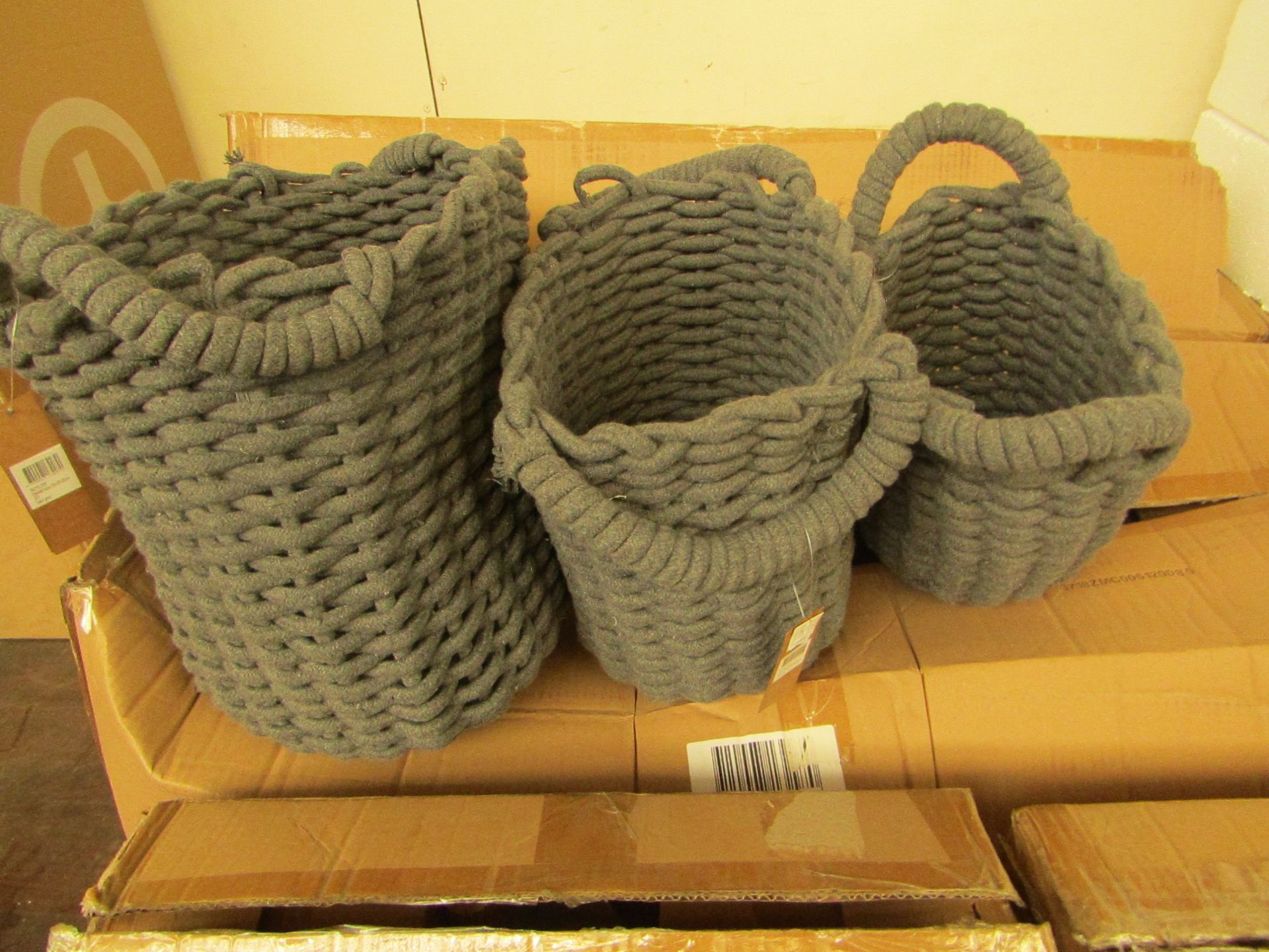 | 1X | COX AND COX SET OF 3 GREY ROPE BASKETS | NO VISABLE DAMAGE | RRP £40 |