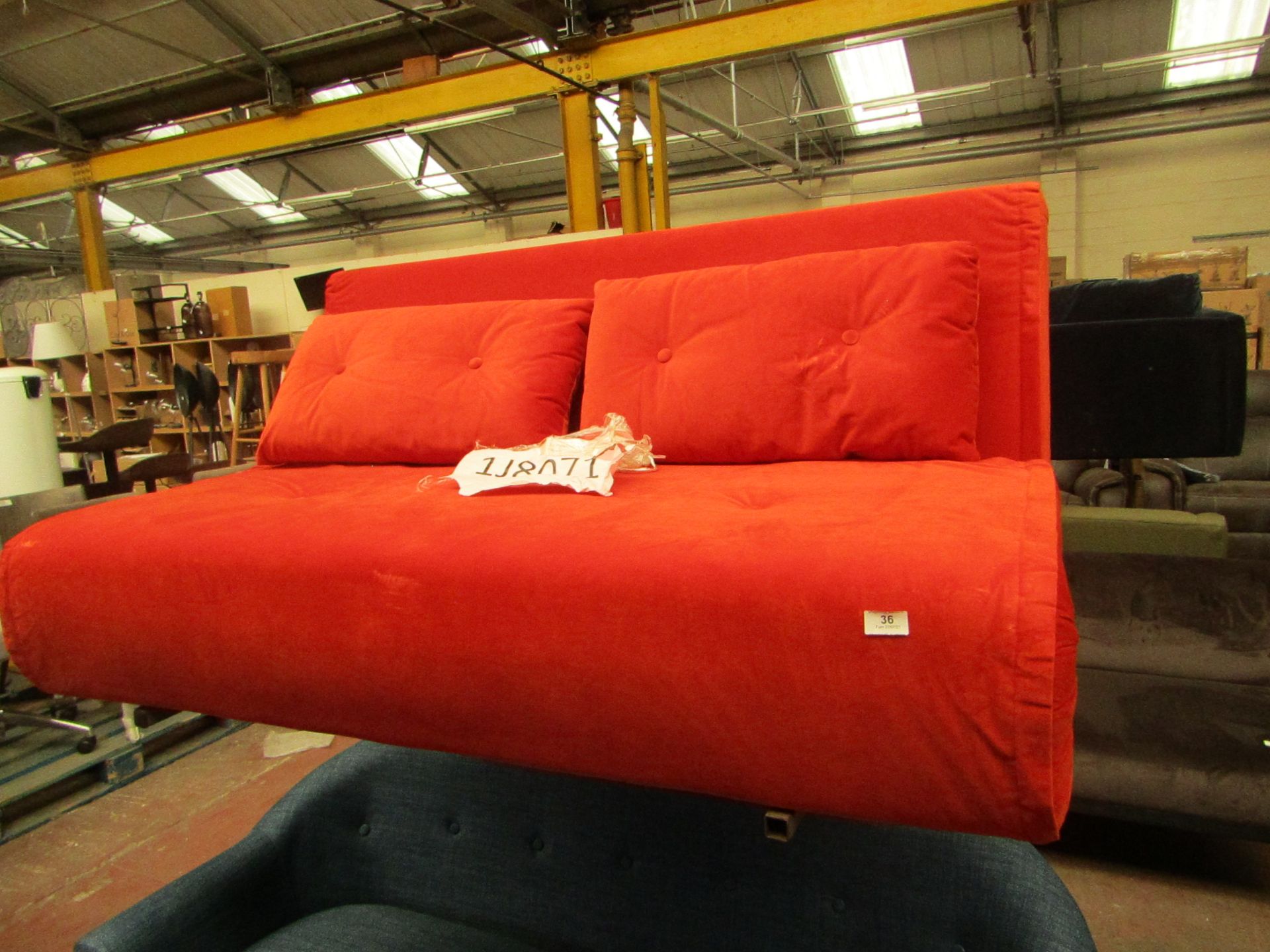 1 x Made.com Haru Large Double Sofa Bed Velvet Flame Orange RRP £379 SKU MAD-SOFHAR030ORA-UK TOTAL