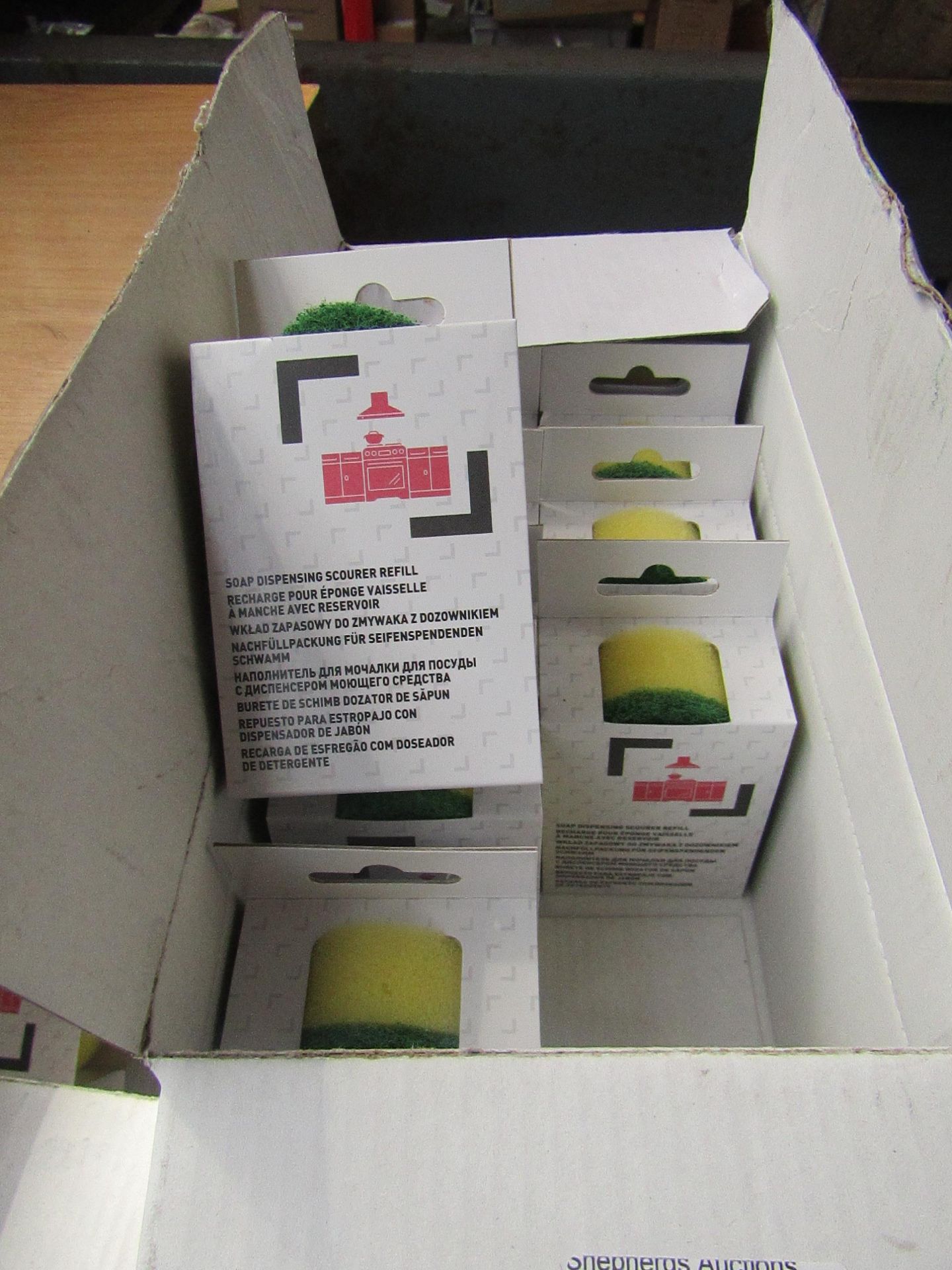 1X BOX CONTAINING APPROX 12 SOAP DISPENSING SCOURER REFIL, NEW IN BOX