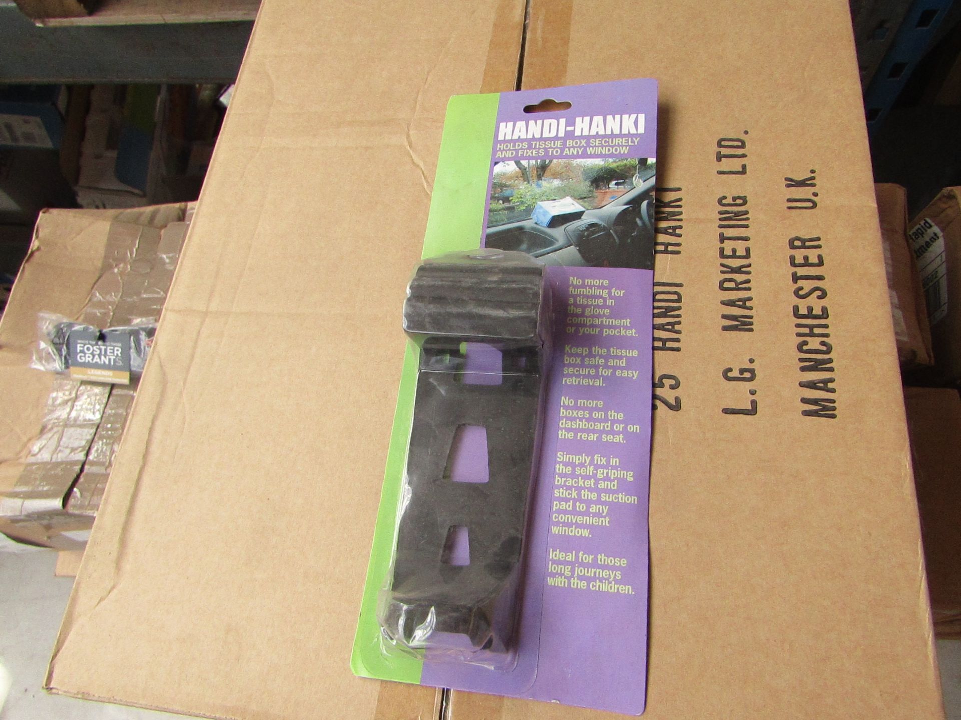 1X BOX OF 25 Handi-Hanki - Sticks Tissue Box To Any Window. - Unused & Packaged.