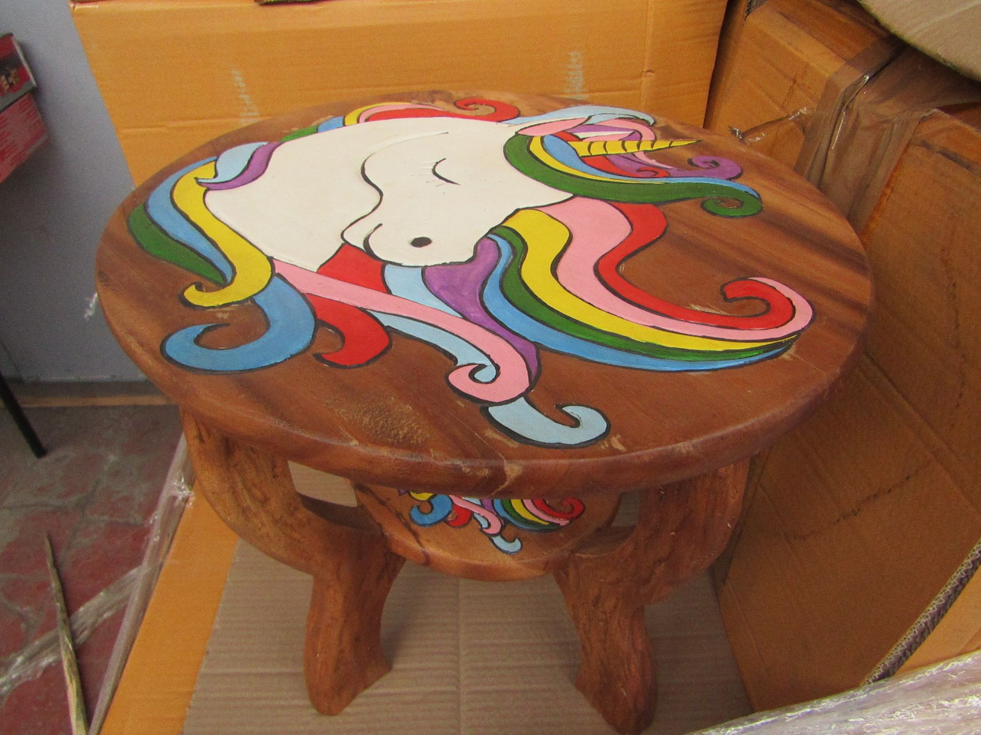 | 1x | CHILDRENS ROUND TABLE WITH UNICORN DESIGN | LOOK TO BE IN GOOD CONDITION BUT COULD HAVE A FEW