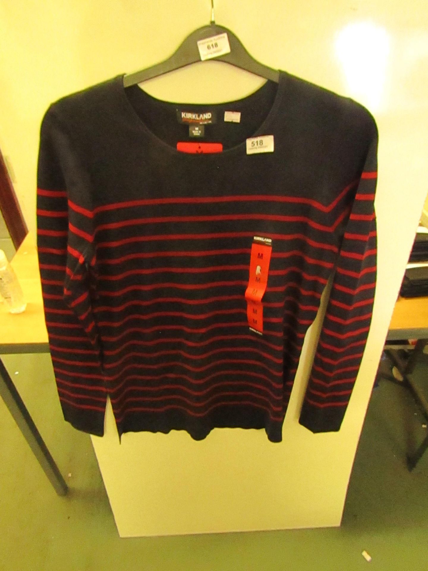 Kirkand Signature Ladies Crew Neck Sweater Navy/Red Stripe Size L New With Tags