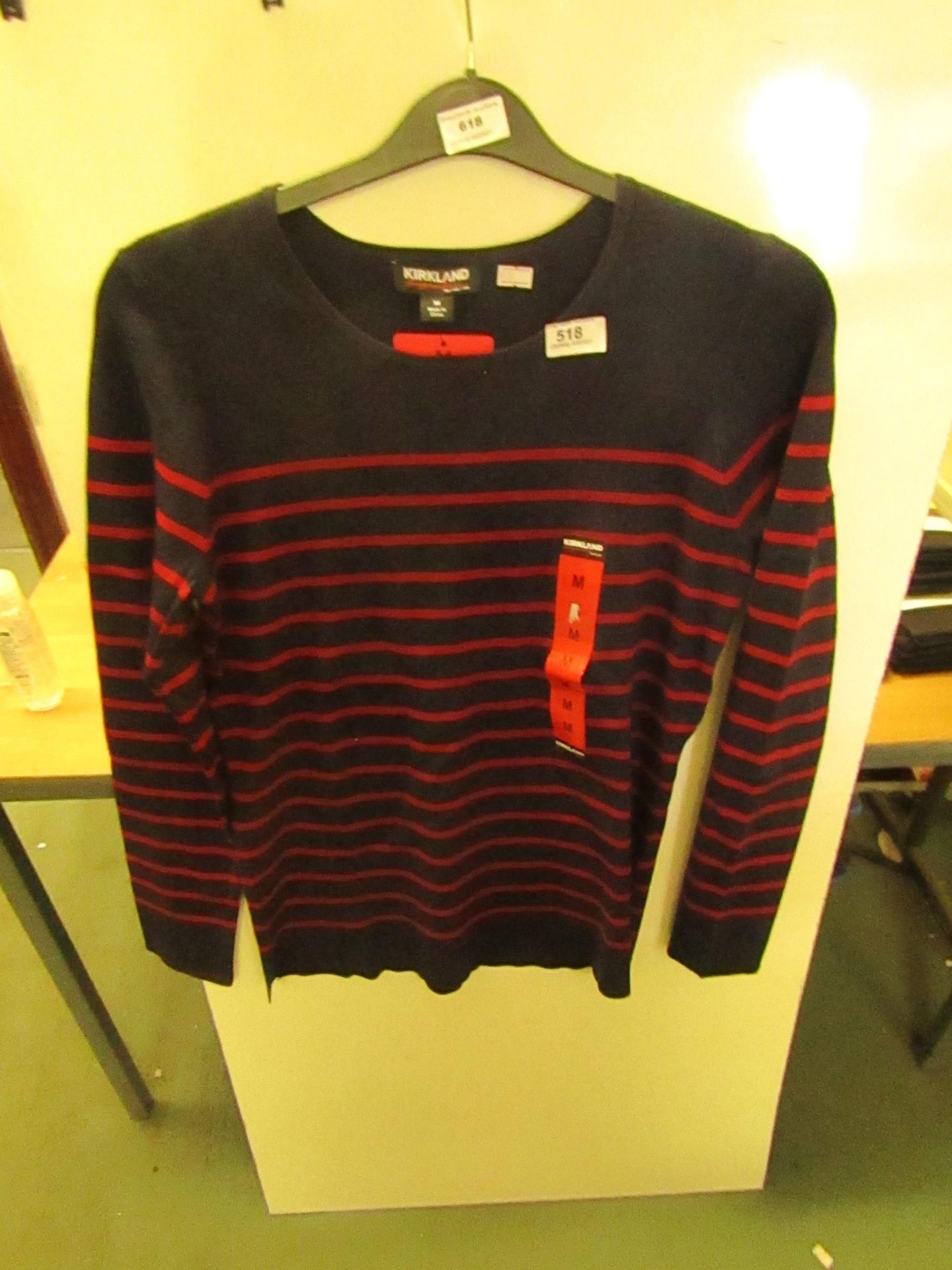 Kirkand Signature Ladies Crew Neck Sweater Navy/Red Stripe Size M New With Tags