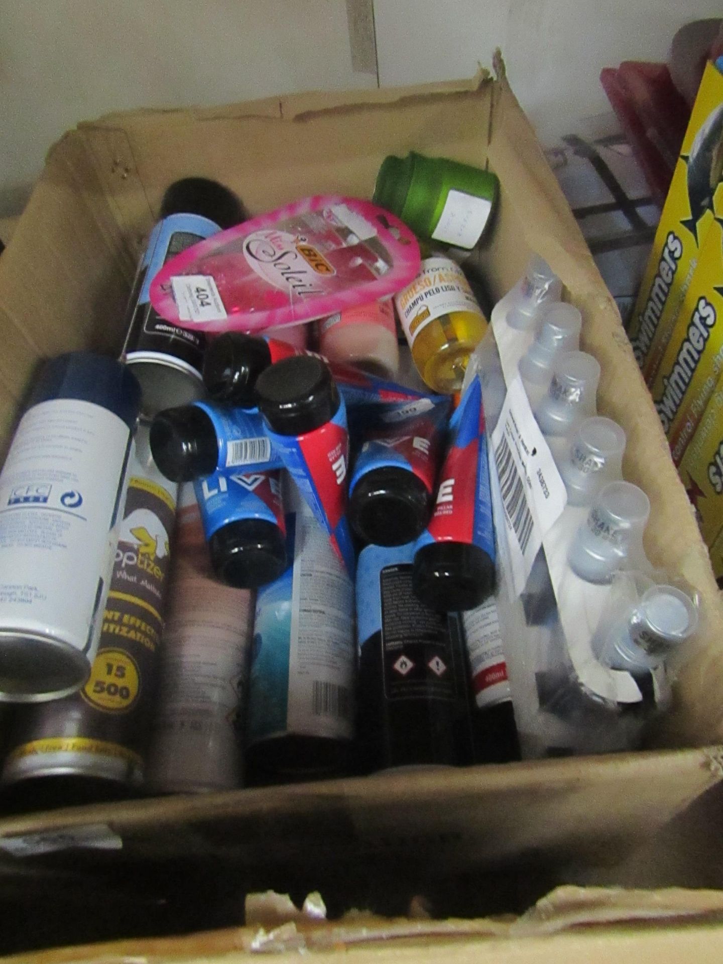 Box Containing Approx 10+ Items Being : Various Hair Treatments, & Various Sprays, Such As Barber