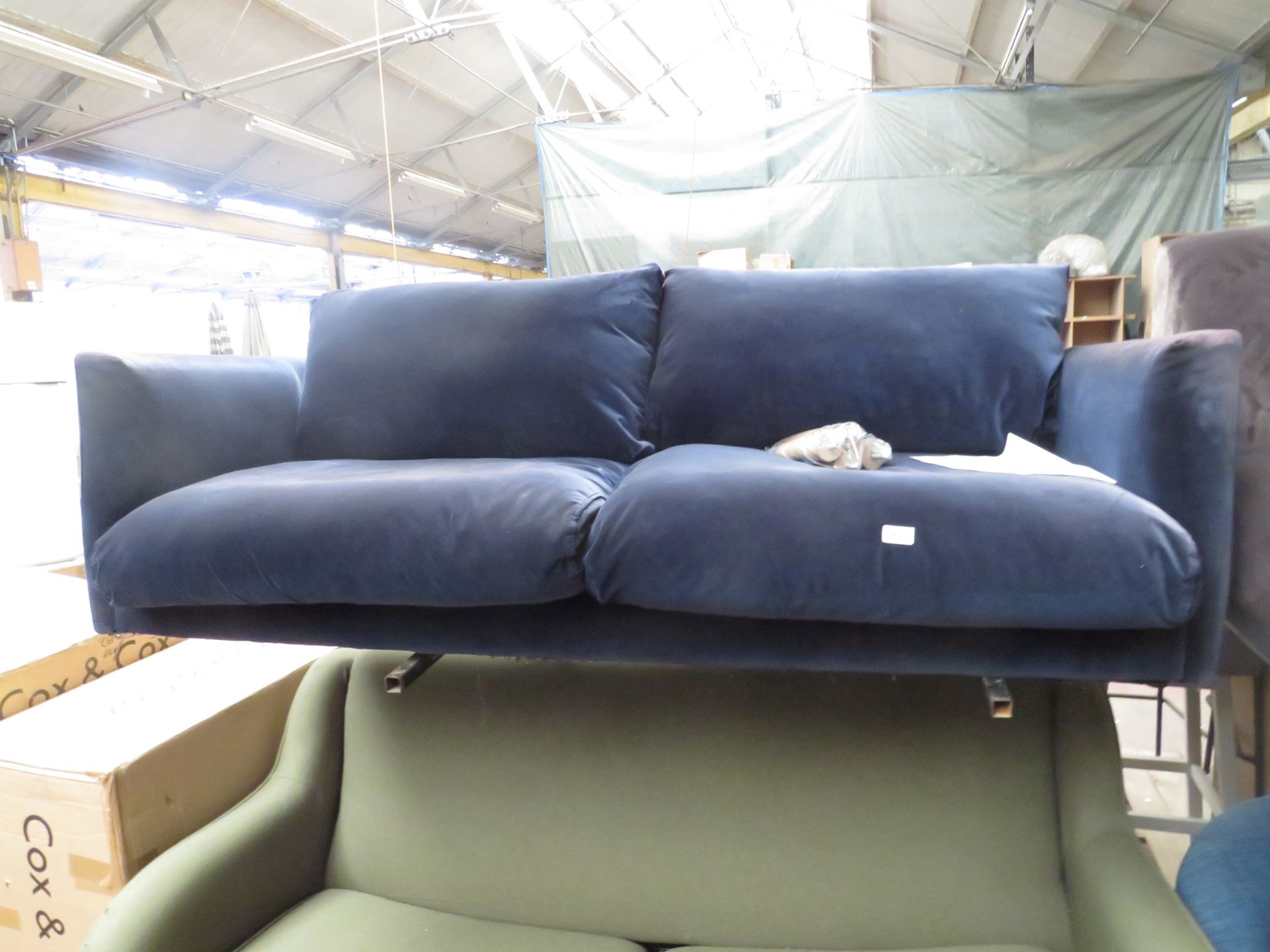 | 1X | SWOON EDITIONS 3 SEATER SOFA BLUE VELVET SOFA | HAS IMPERFECTIONS SUCH AS ON THE MATERIAL,