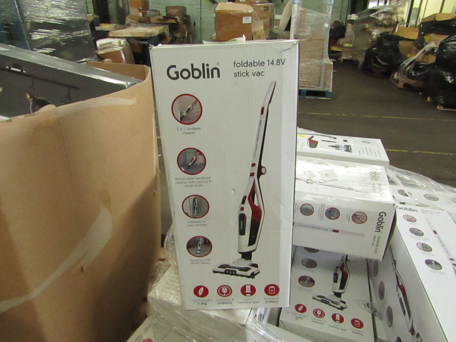 | 5X | GOBLIN FOLDABLE 14.8V STICK VACUUM | SKU 5054781674382 | UNCHECKED AND BOXED | NO ONLINE