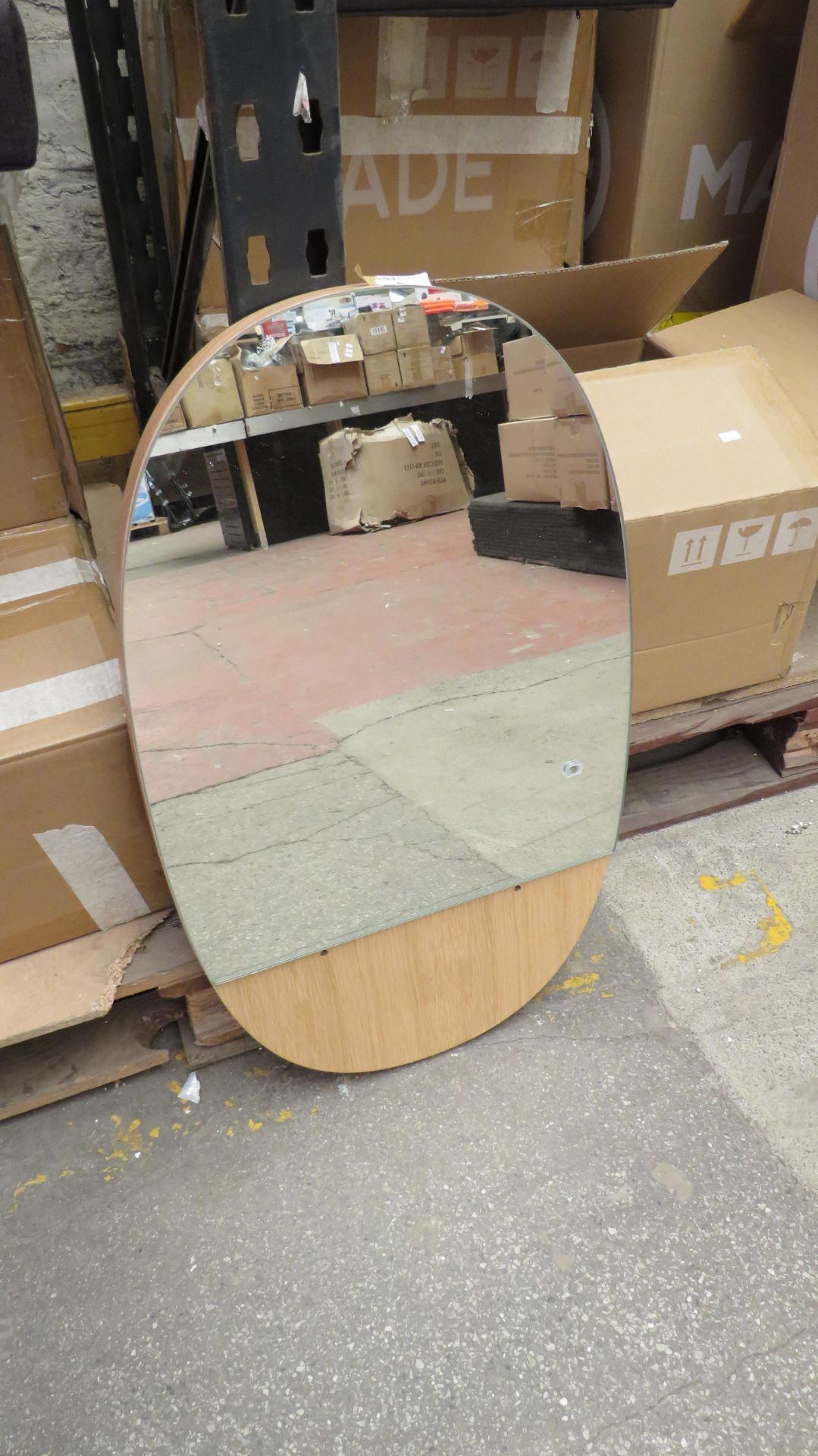 1 x Made.com Mylene Oval Wall Mirror with Shelf Oak RRP £119 SKU MAD-MIRMYL001NAT-UK TOTAL RRP £