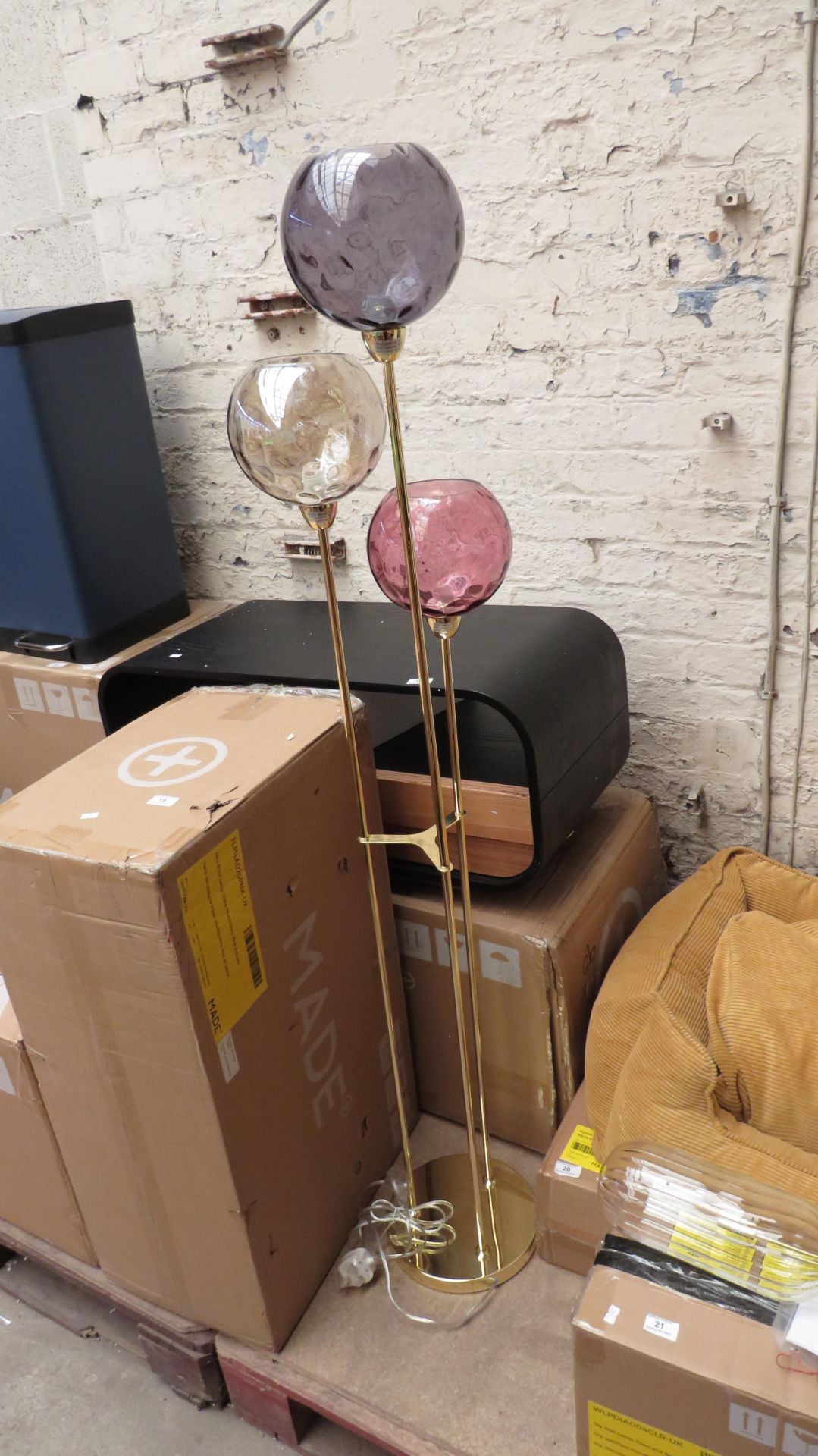 1 x Made.com Ilaria Floor Lamp Triple Multicolour Pink & Brass RRP £169 SKU MAD-FLPILA025PNK-UK