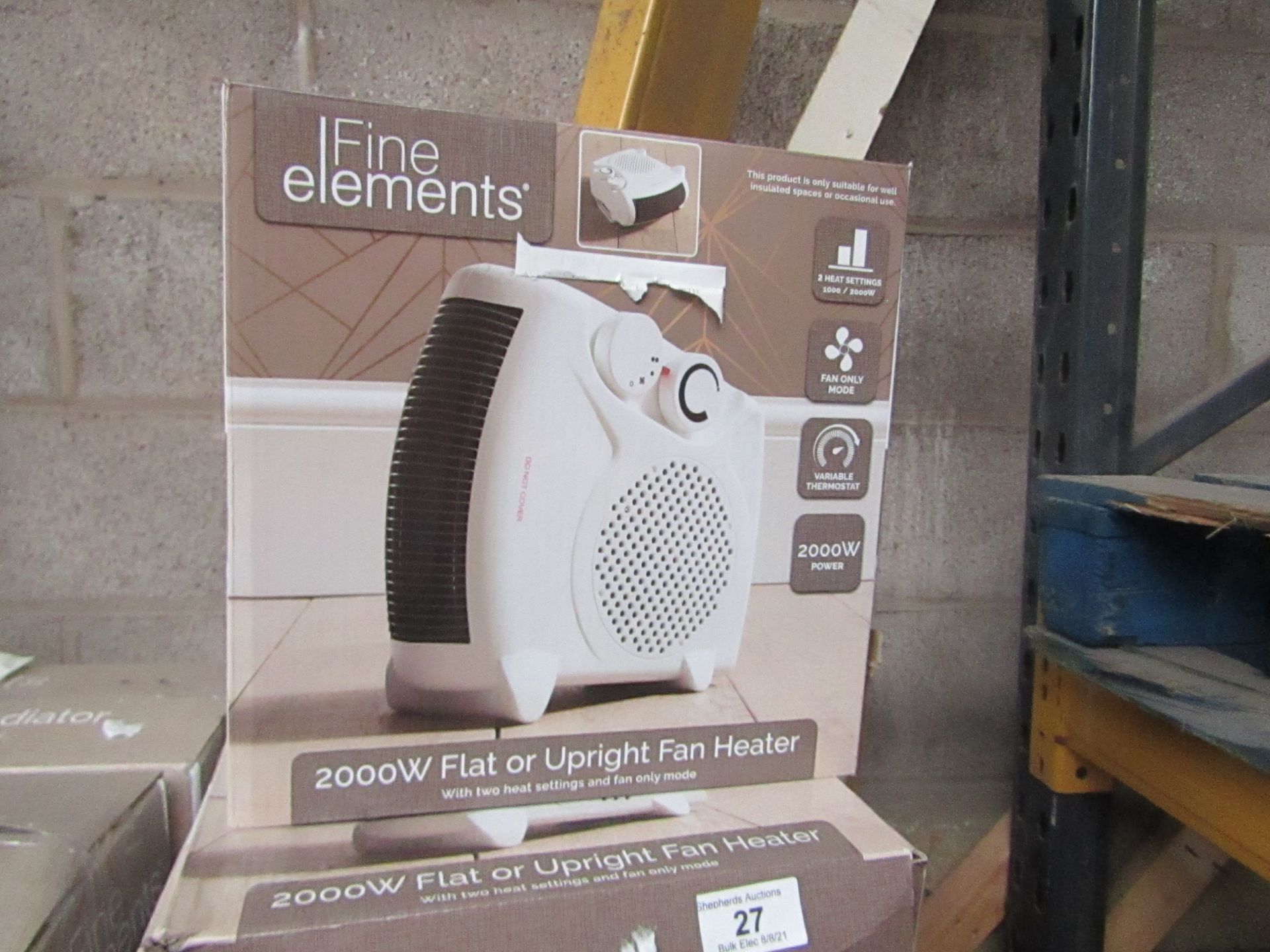 | 6X | FINE ELEMENTS 2000W FLAT OR UPRIGHT FAN HEATER | UNCHECKED & BOXED | NO ONLINE RESALE | SKU