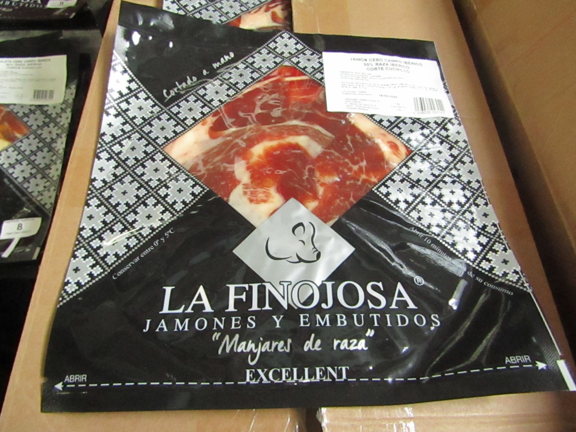 10 x La Finojosa 100g packets Sliced Iberian cured ham in slices. BB 18.3.22 RRP £16.25 per packet