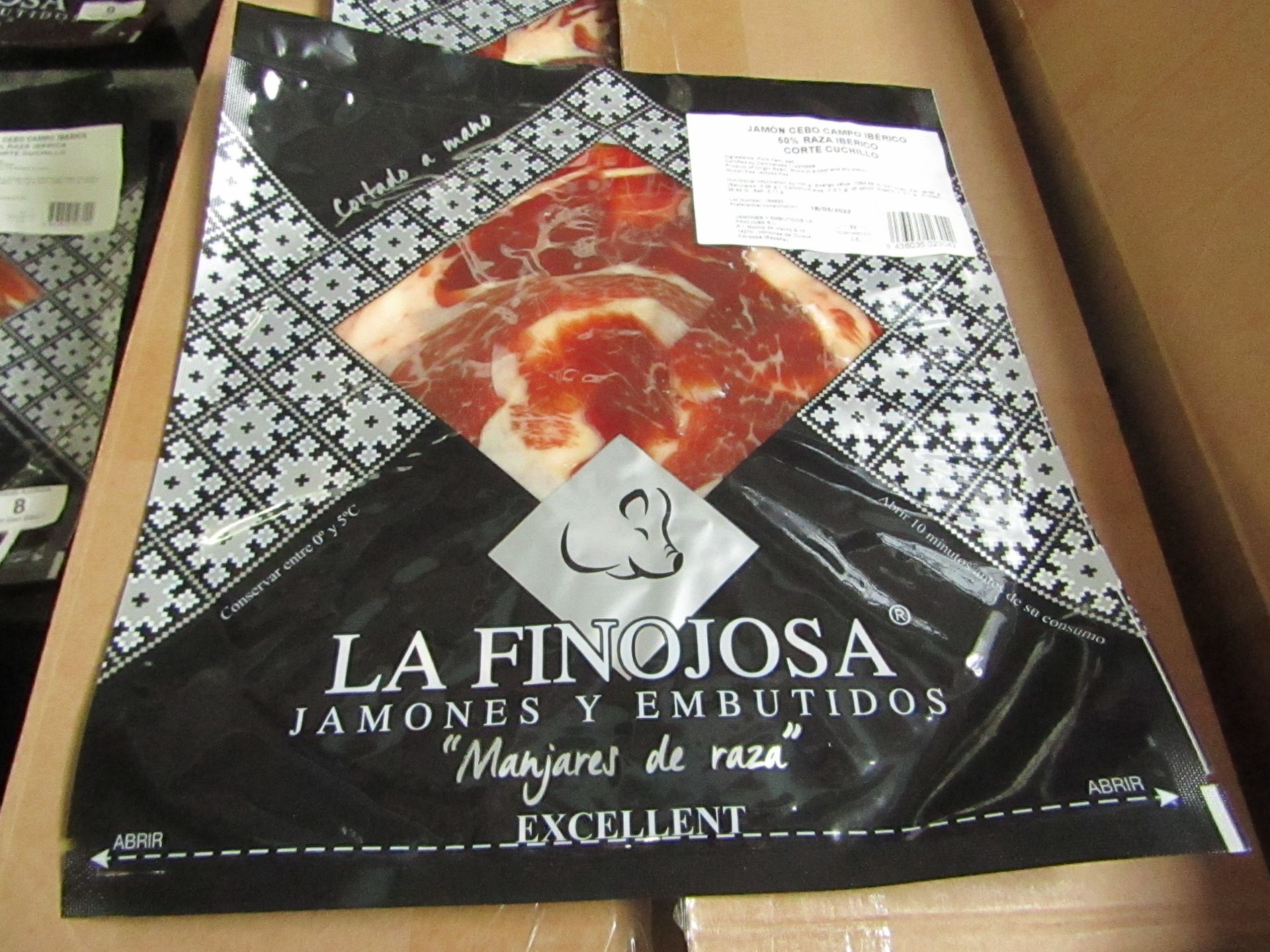 10 x La Finojosa 100g packets Sliced Iberian cured ham in slices. BB 18.3.22 RRP £16.25 per packet