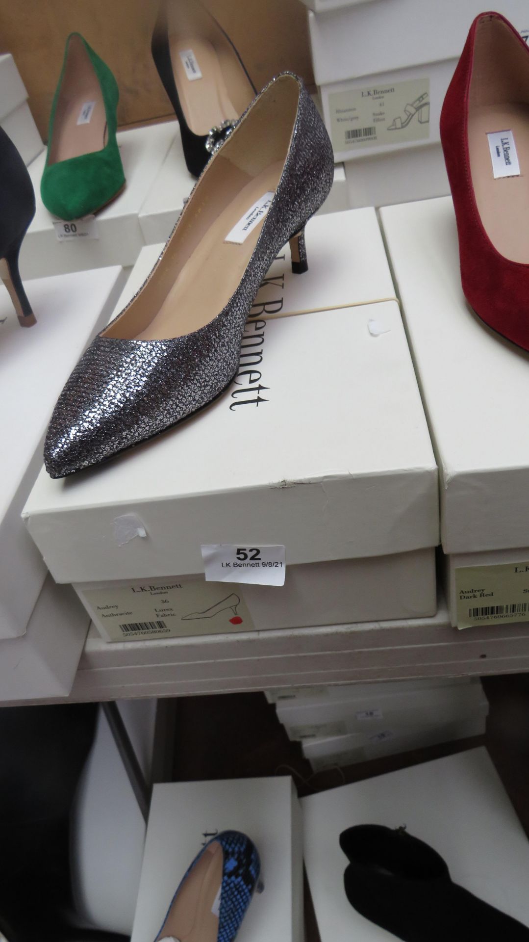 L K Bennett London Audrey Anthracite Lurex Fabric Shoes size 36 RRP £195 new & boxed see image for