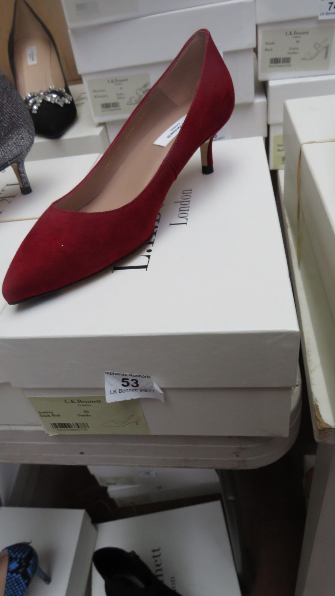 L K Bennett London Audrey Dark Red Suede Shoes size 36 RRP £195 new & boxed see image for design