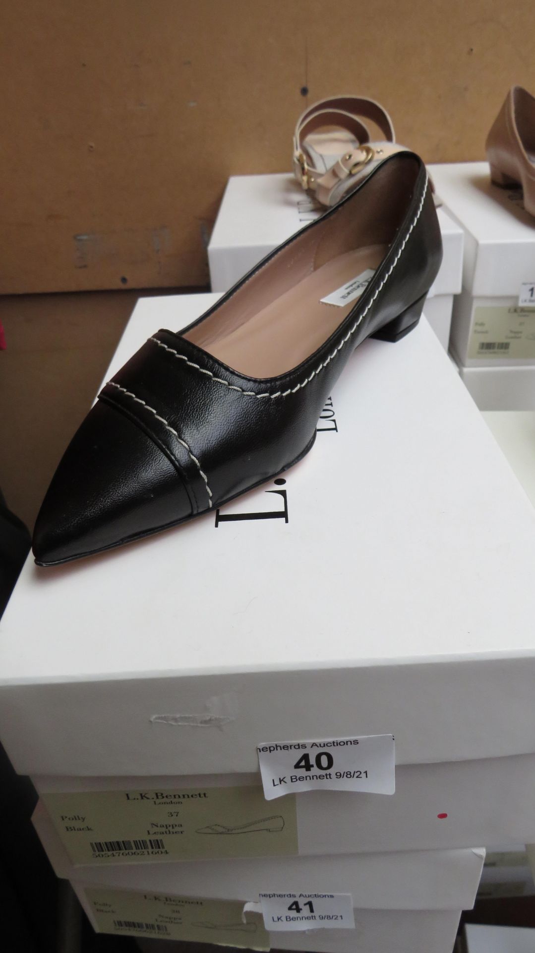 L K Bennett London Polly Black Nappa Leather Shoes size 37 RRP £195 new & boxed see image for