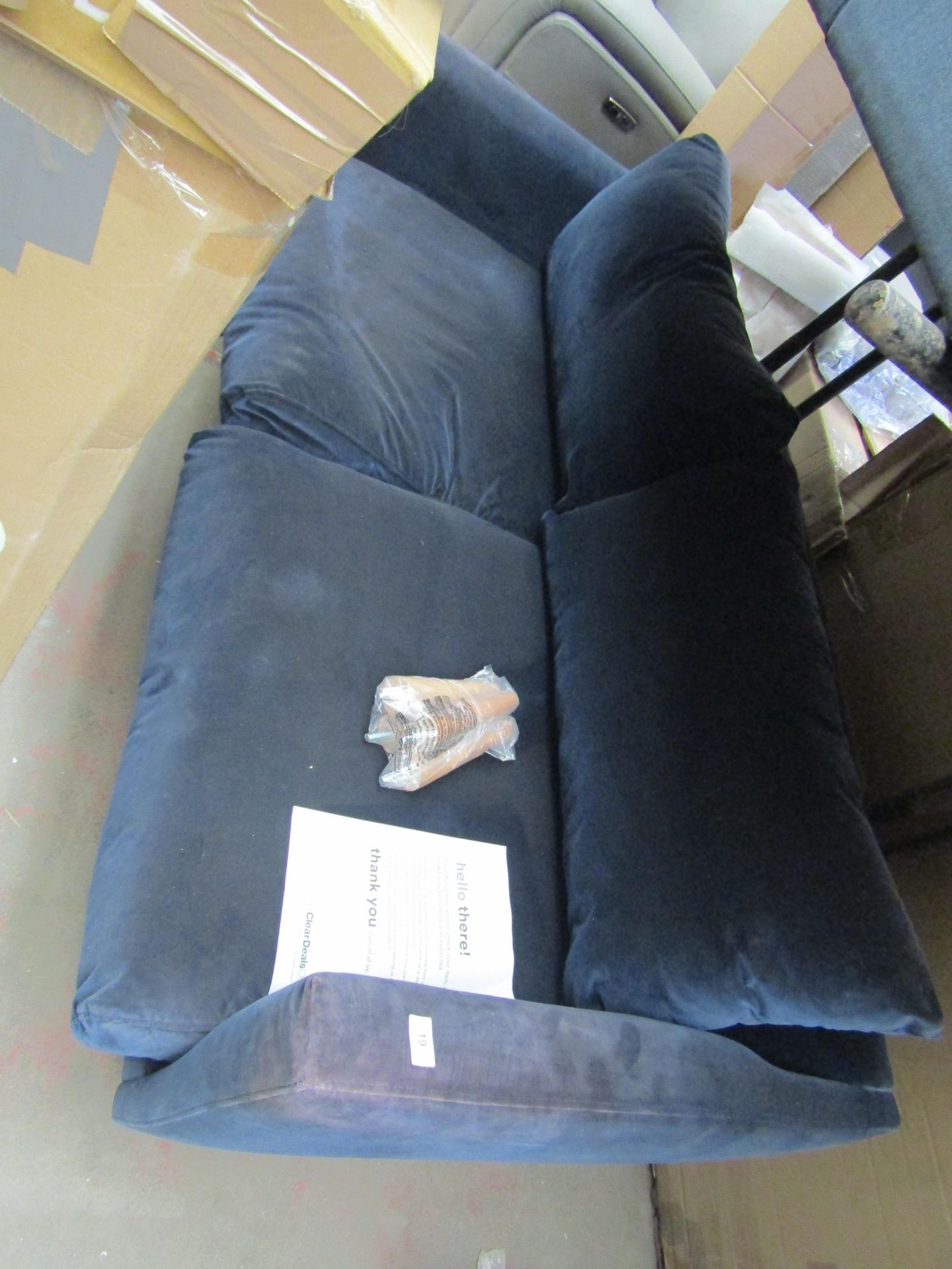 | 1X | SWOON EDITIONS 3 SEATER SOFA BLUE VELVET SOFA | HAS IMPERFECTIONS SUCH AS ON THE MATERIAL,