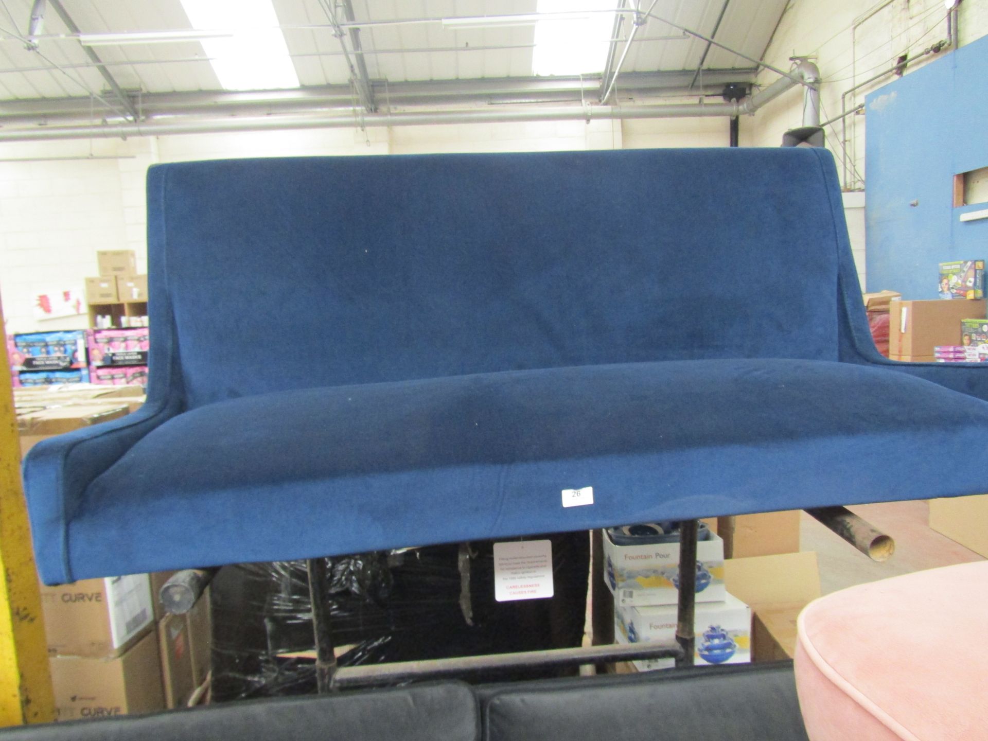 | 1X | MADE.COM BLUE VELVET 2 SEATER SOFA | MISSING FEET | RRP CIRCA - |