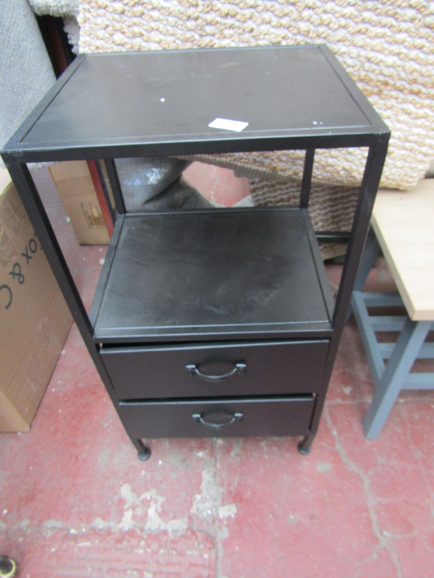 | 1X | COX & COX INDUSTRIAL TWO DRAWER BEDSIDE TABLE | NO VISIBLE DAMAGE & BOXED | RRP £225 |