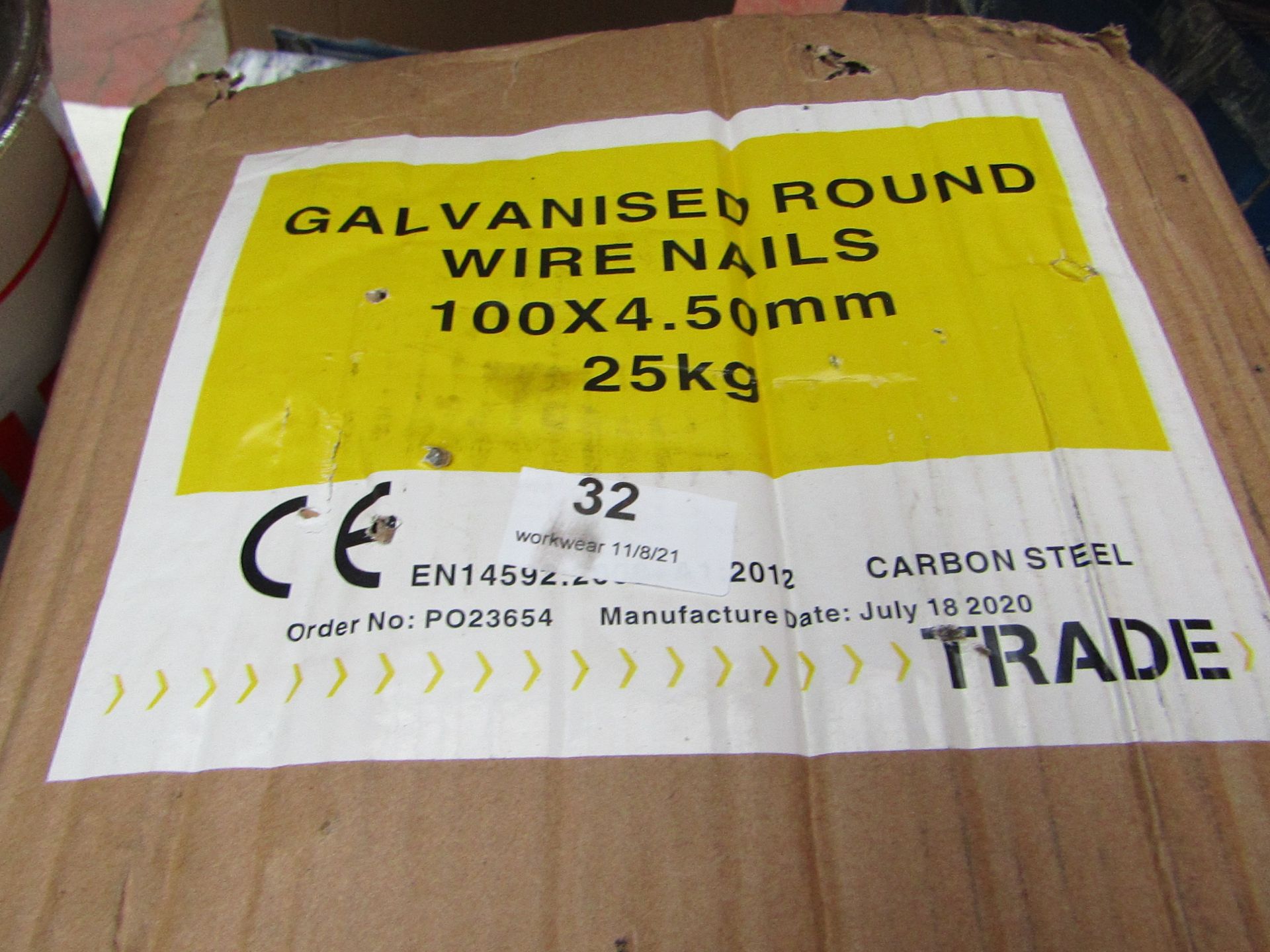 Galvanised Round Wire Nails 100x4.5mm - 25Kg Box (Approx 1000+) - Unused & Boxed.