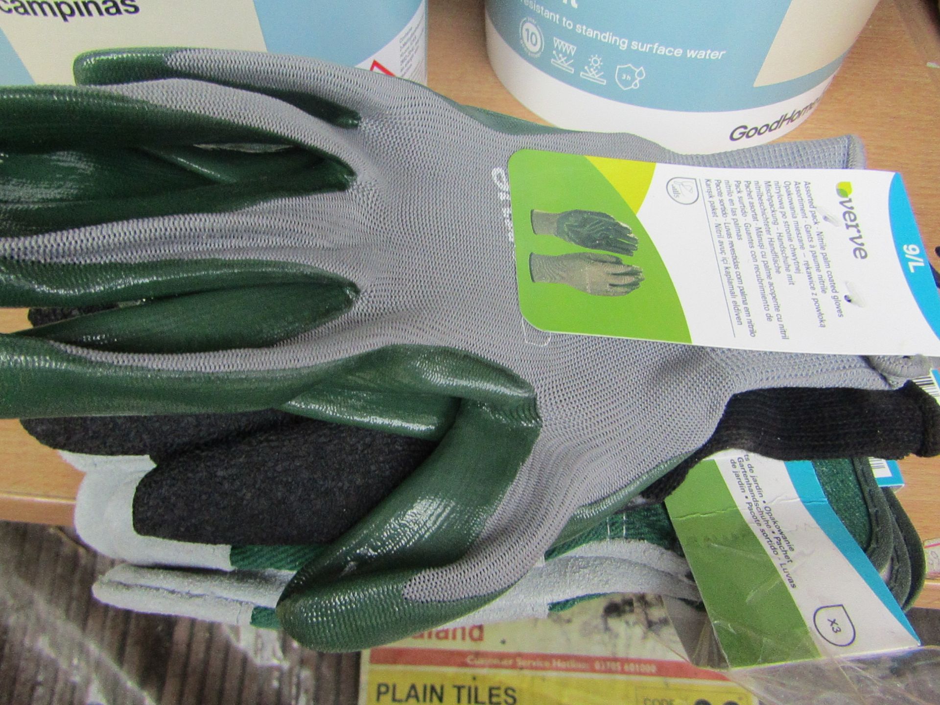 Verve - Triple Pack Of Assorted Garden Work Gloves - Size 9 Large - Unused.