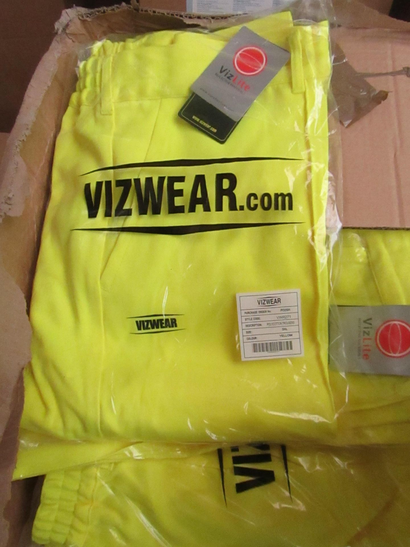 2x Vizwear - Hi-Vis Yellow Polycotton Trousers - Size 3XL - New & Packaged.