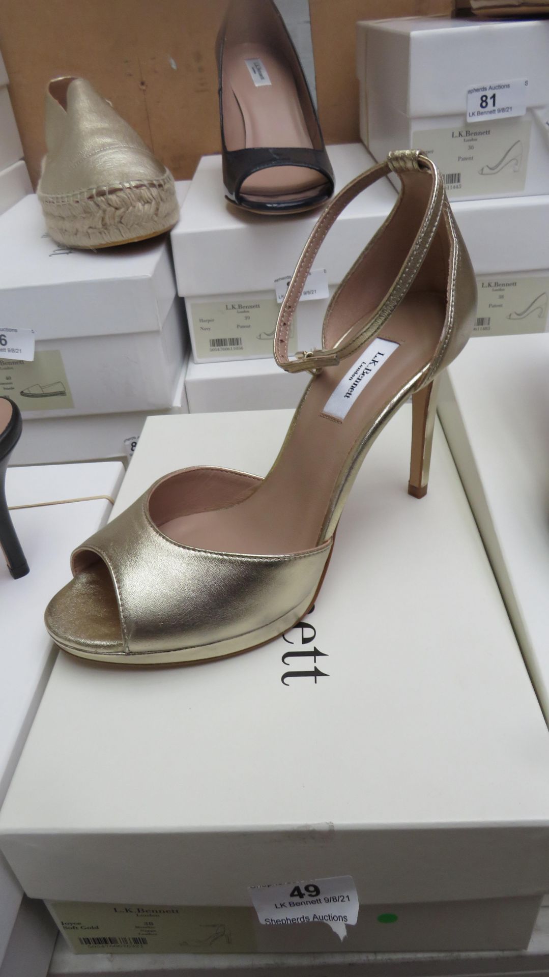 L K Bennett London Joyce Soft Gold Metallic Nappa Leather Shoes size 38 RRP £195 new & boxed see