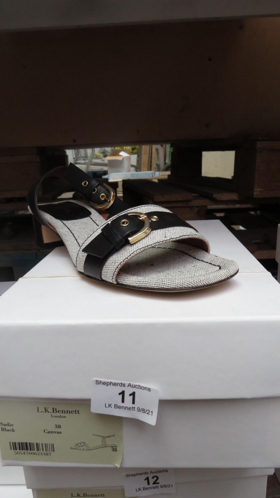 L K Bennett London Sadie Black Canvas Sandals size 38 RRP £195 new & boxed see image for design