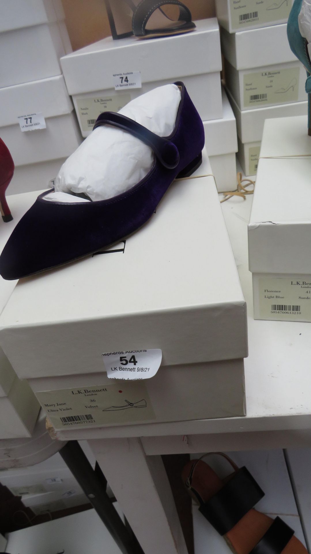 L K Bennett London Mary Jane Ultra Violet Velvet Shoes size 36 RRP £195 new & boxed see image for